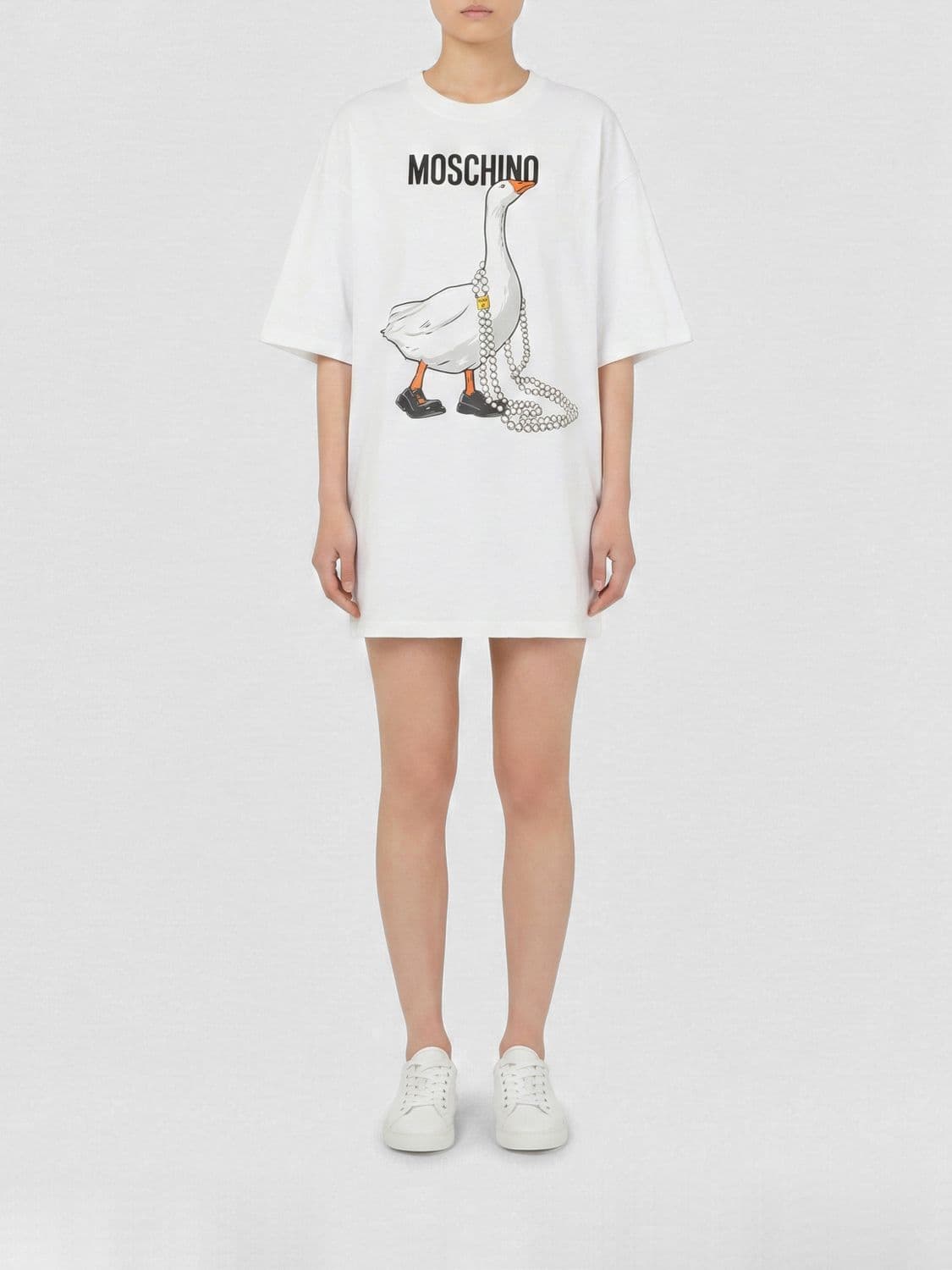 Moschino Couture Cotton T-Shirt Dress with Goose Print