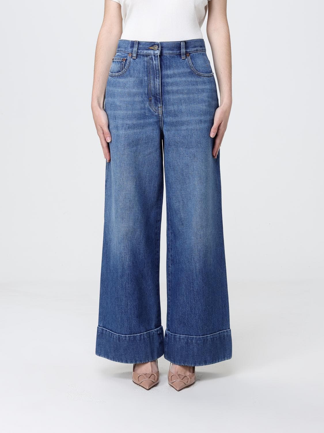 Valentino Cotton Denim Wide-Leg Jeans