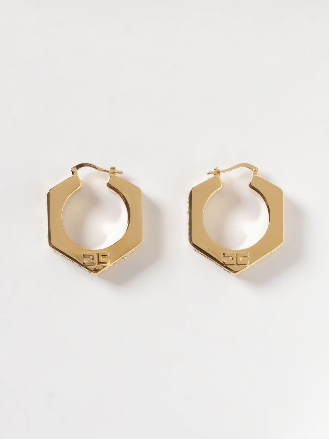 Elisabetta Franchi Brass Earrings with Set Rhinestones