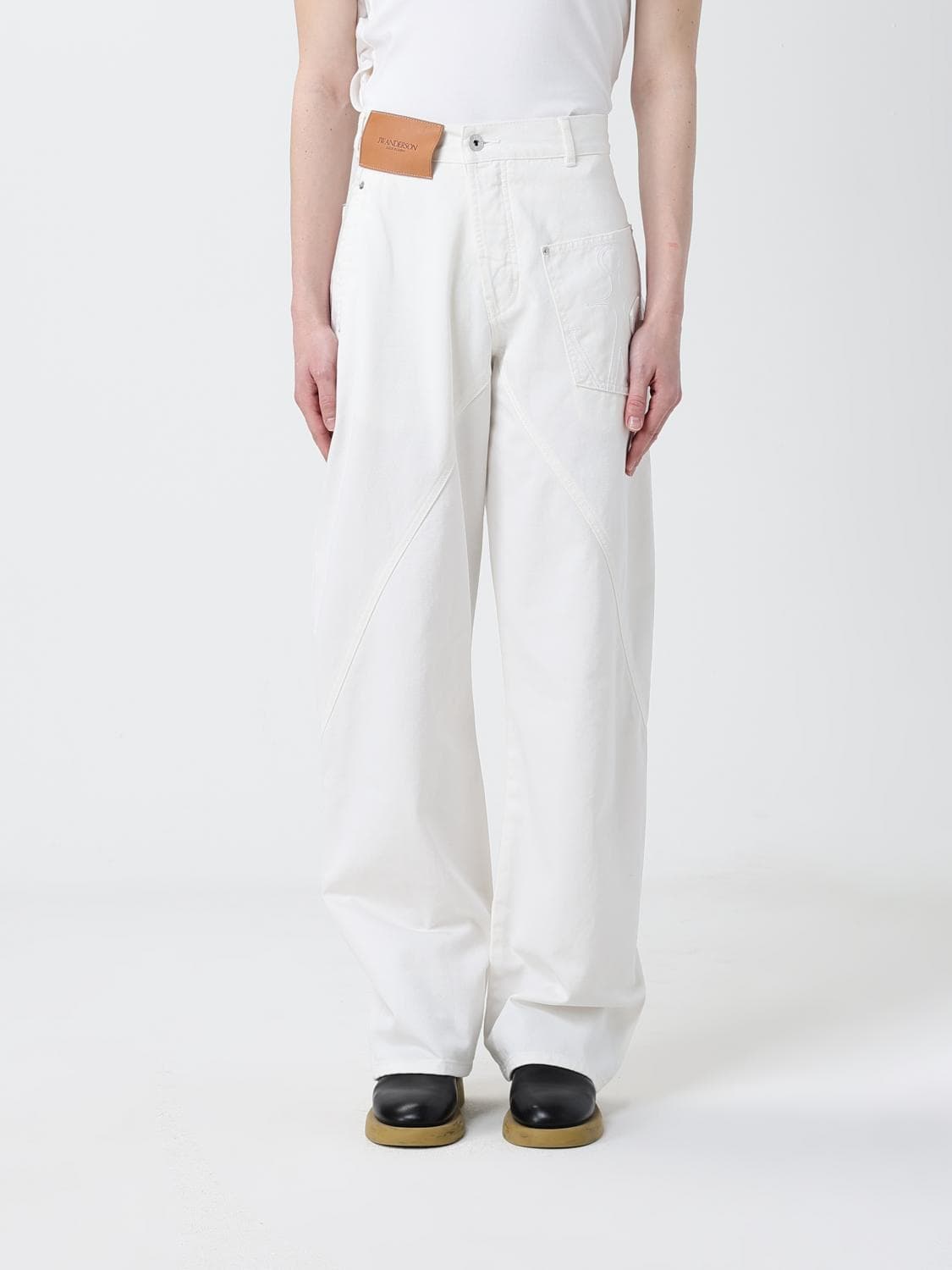Jw Anderson Twisted Workwear Asymmetric Cotton Denim Jeans