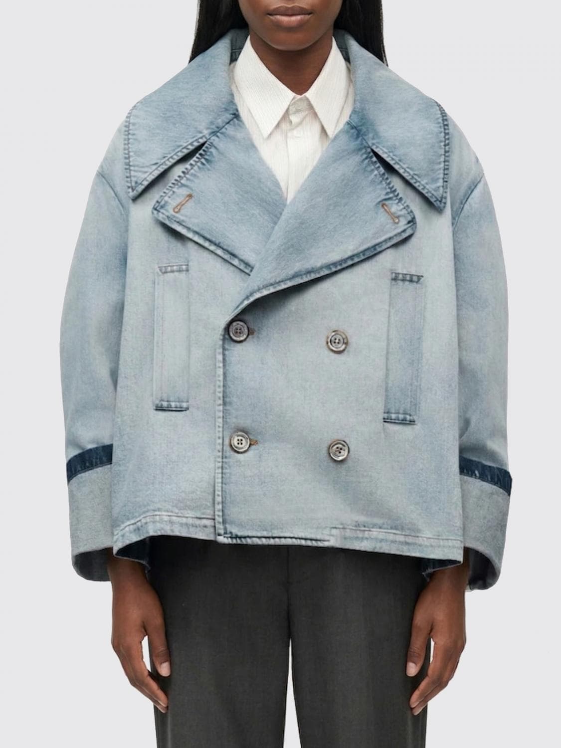 Mm6 Maison Margiela Double-Breasted Denim Trench Coat
