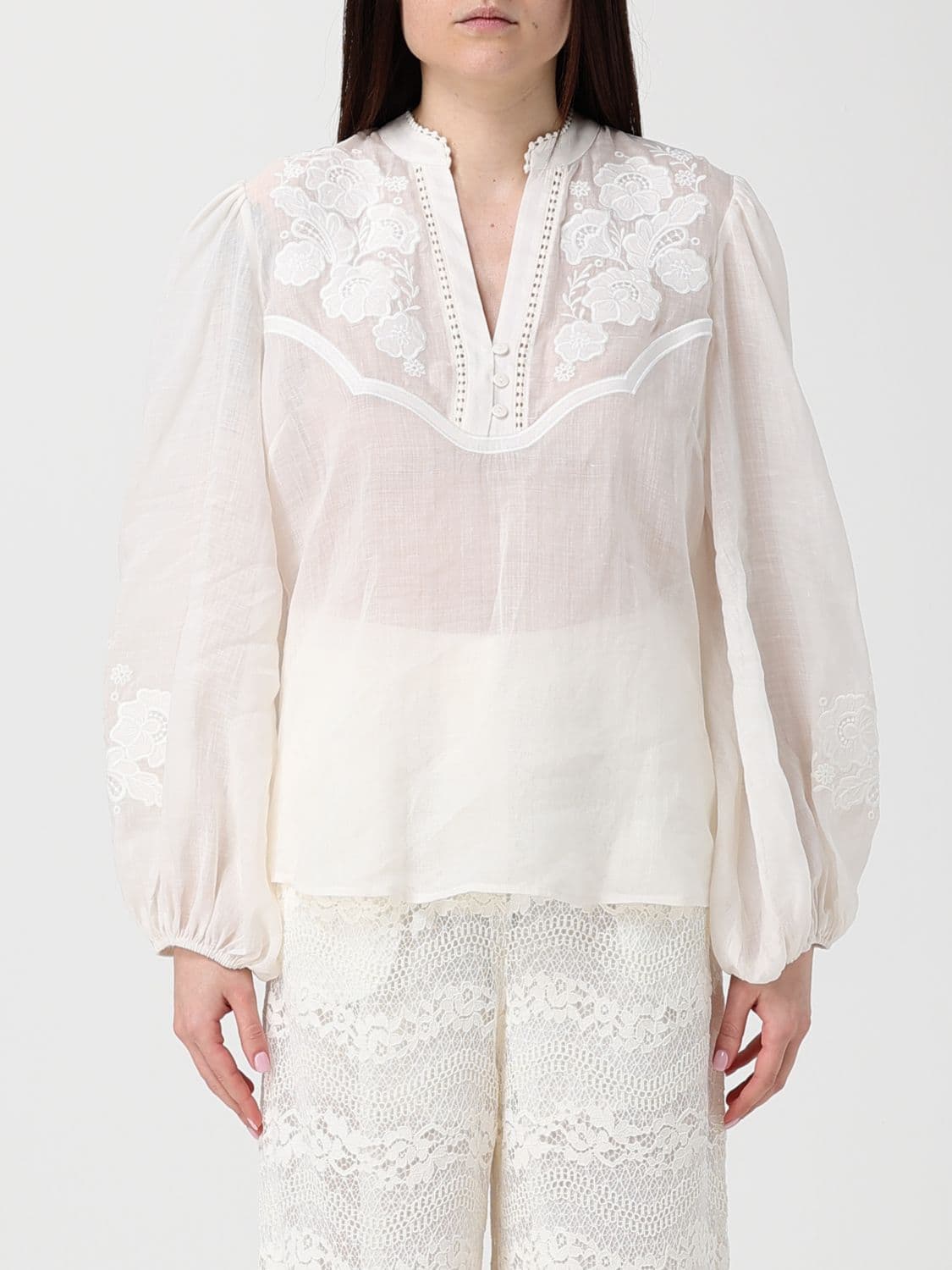 Twinset Ramie Shirt with Lace Inserts