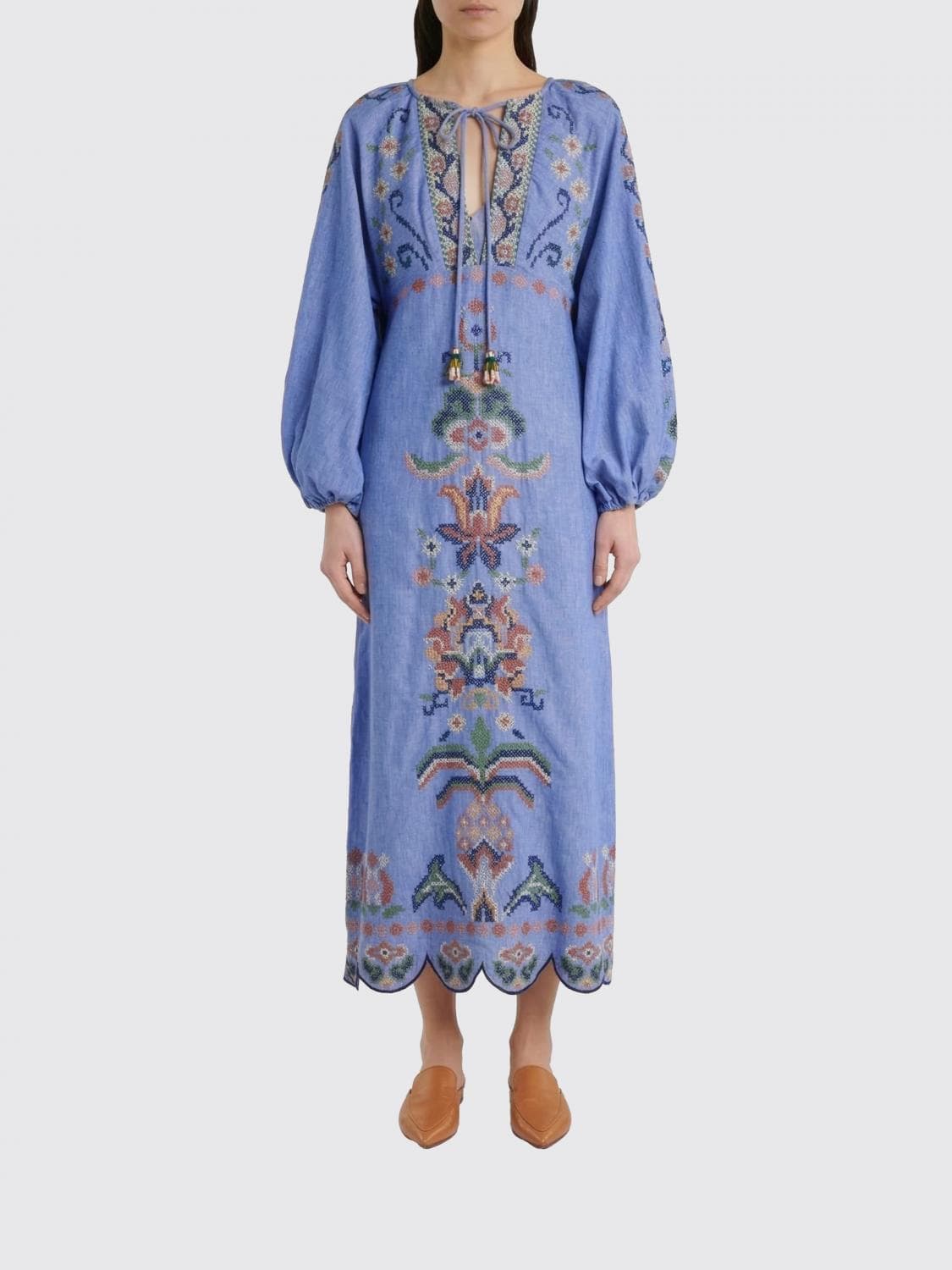 Farm Rio Garden Tapestry Linen Dress with Embroidery