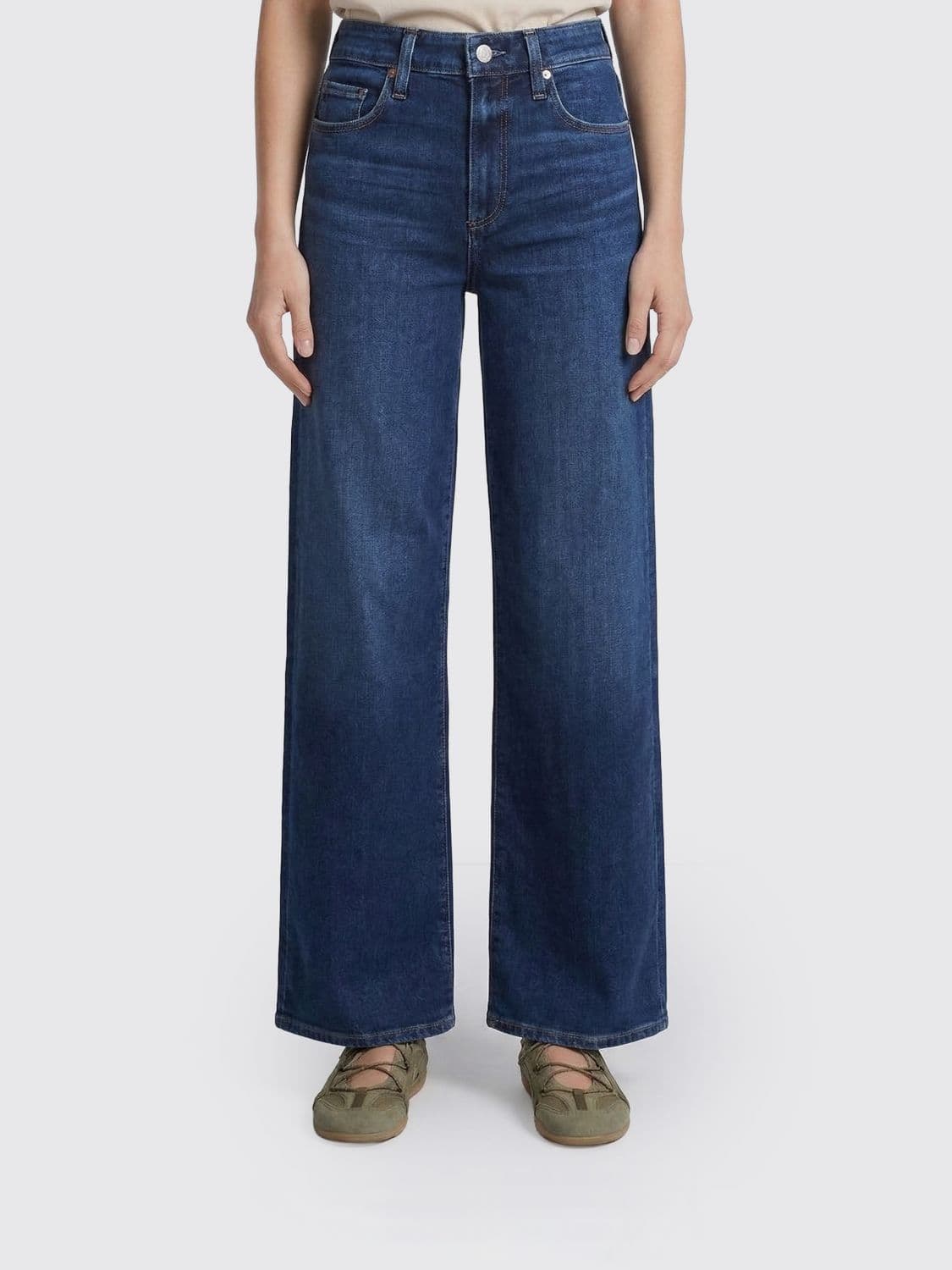 Paige Wide Leg Jeans in Cotton Denim