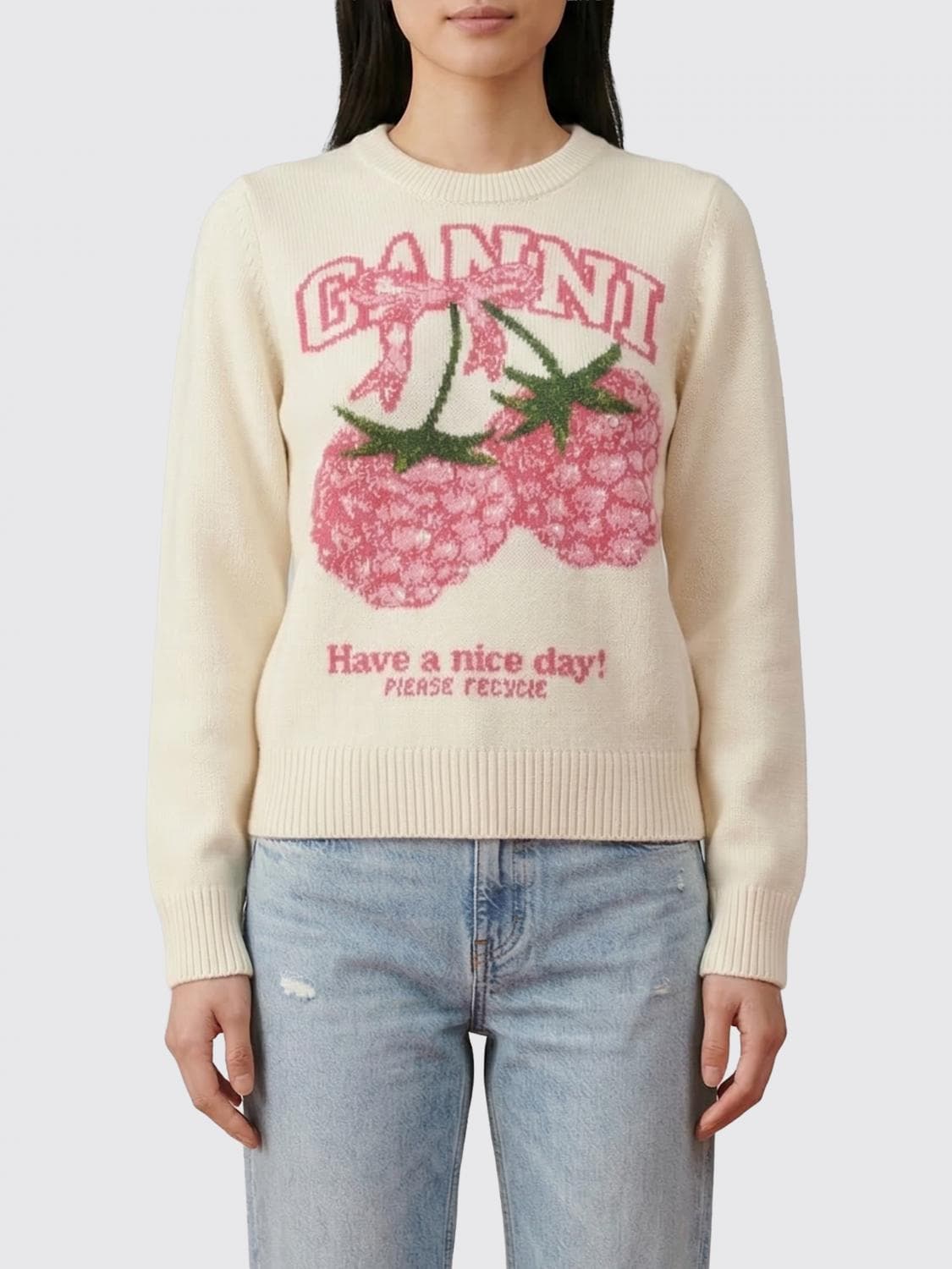 Ganni Recycled Wool Blend Crew Neck Pullover
