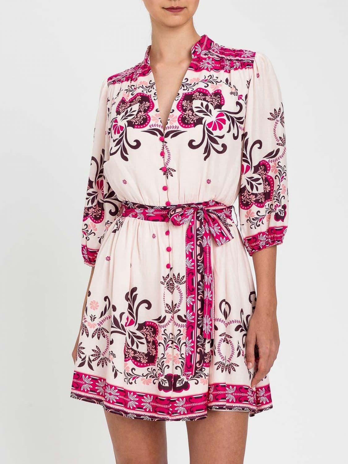 Twinset U & b Linen Blend Chemisier Dress with Ethnic Print · L