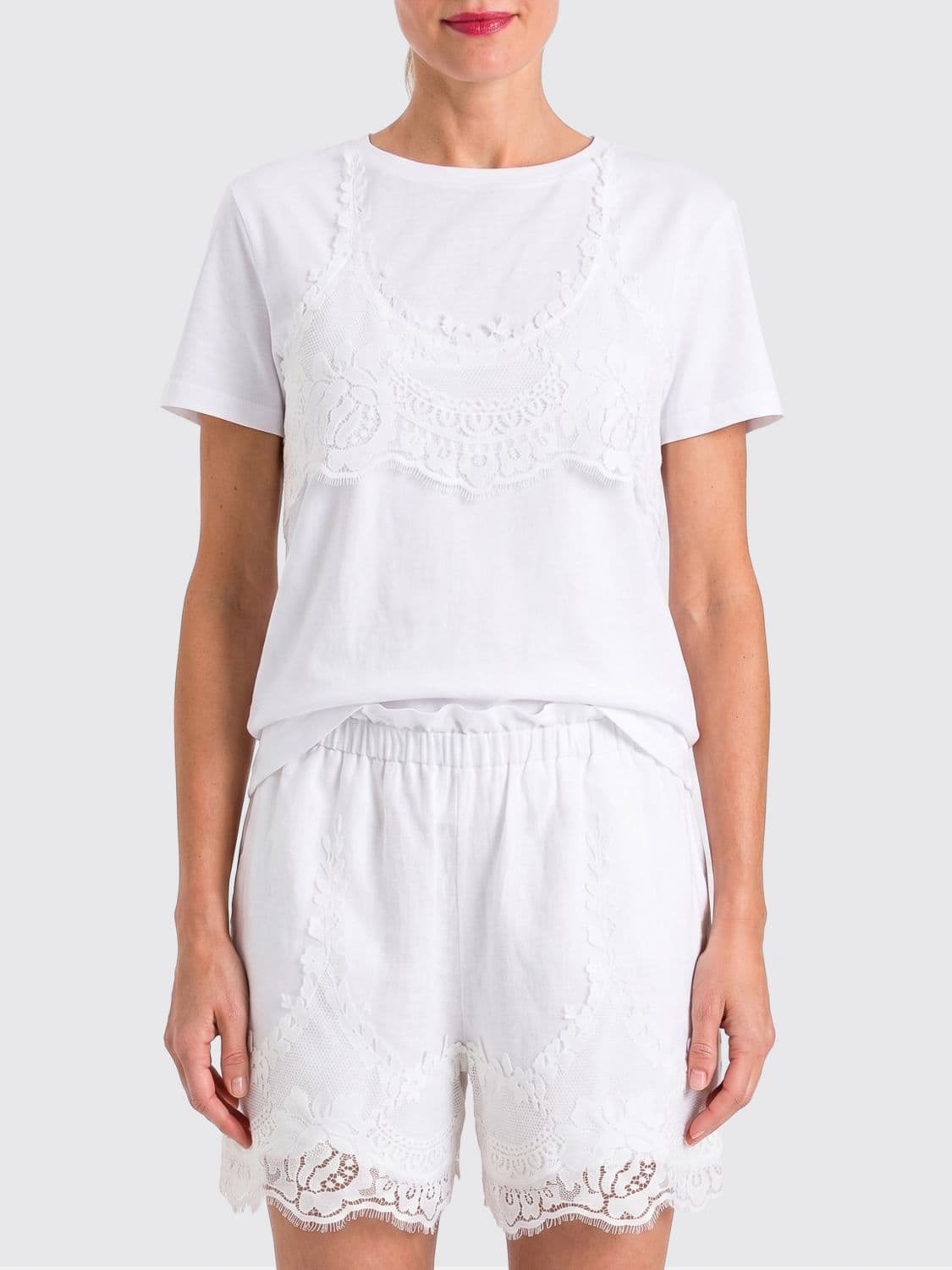Twinset Cotton T-shirts with Lace Bodice