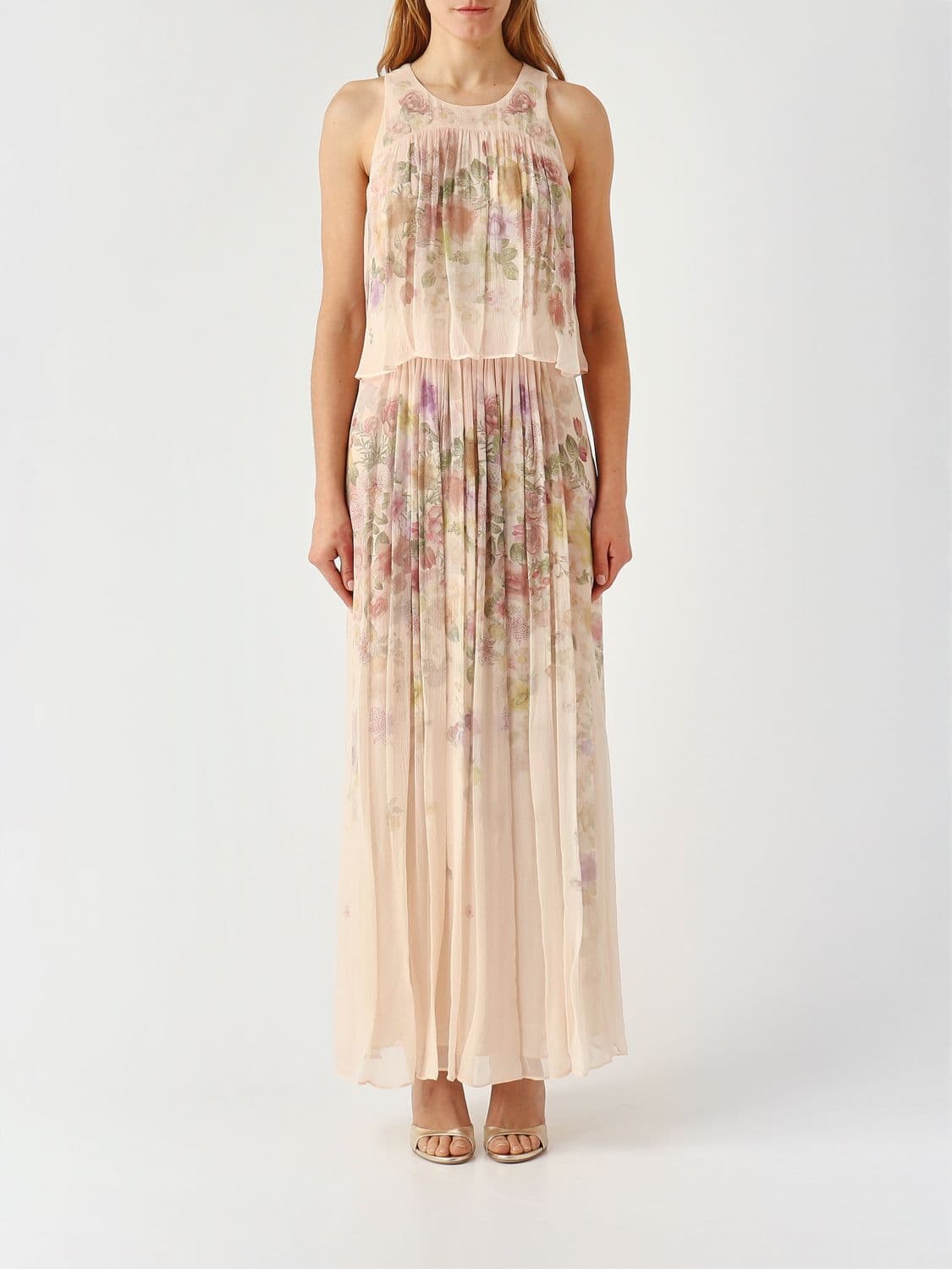 Twinset Long Crêpe Dress with Floral Print