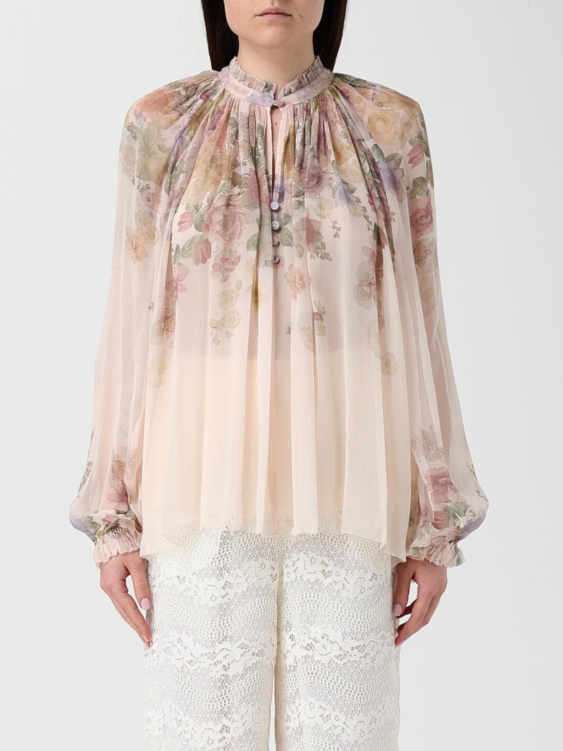 Twinset Pleated Crêpon Blouse with Floral Print