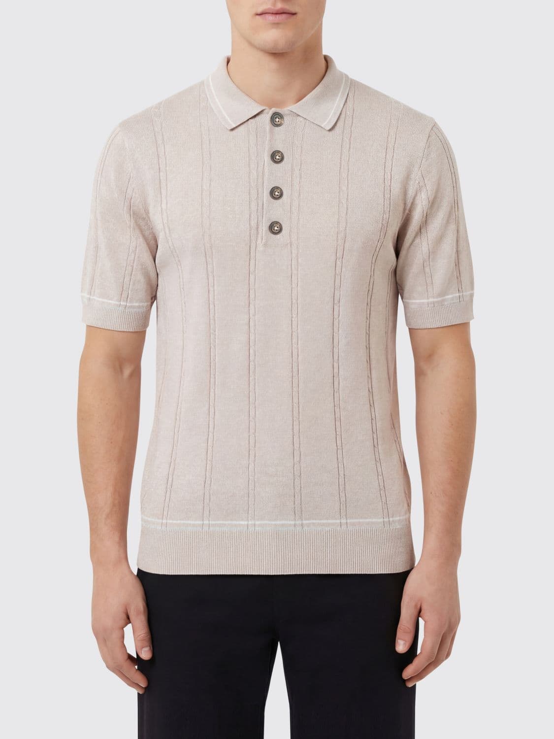 Eleventy Linen and Cotton Knit Polo Shirt