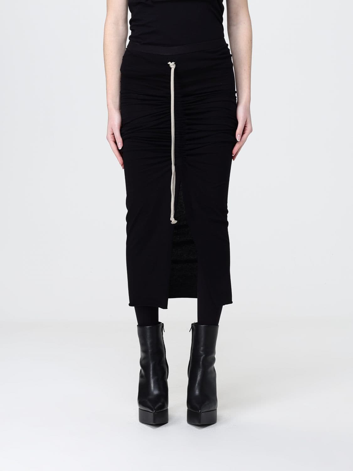 Rick Owens Cotton Midi Skirt with Drawstring