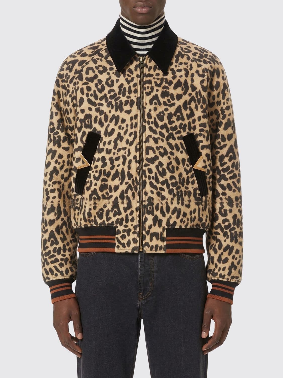 Valentino Animal Print Wool Bomber Jacket