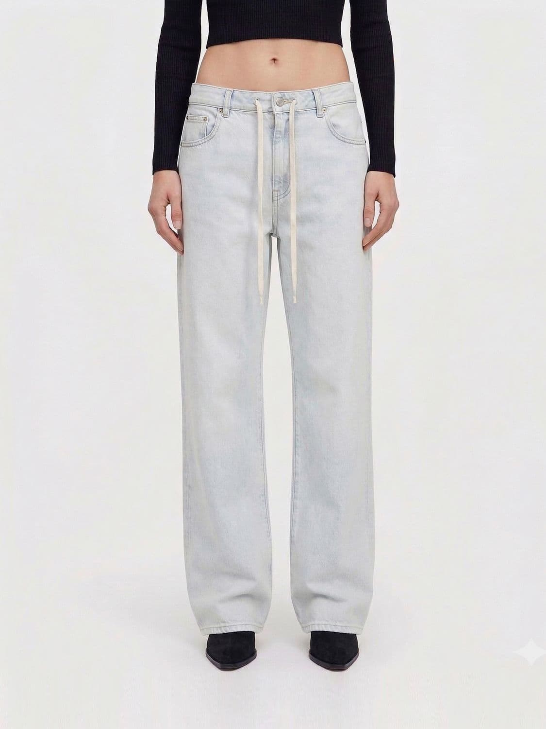 Mm6 Maison Margiela Drawstring Stretch Denim Straight Jeans