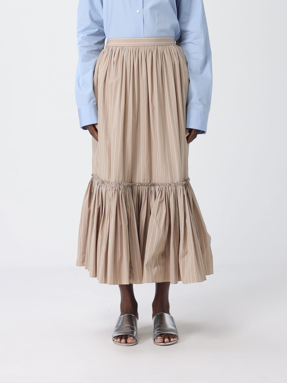 Jil Sander Striped Cotton Midi Skirt