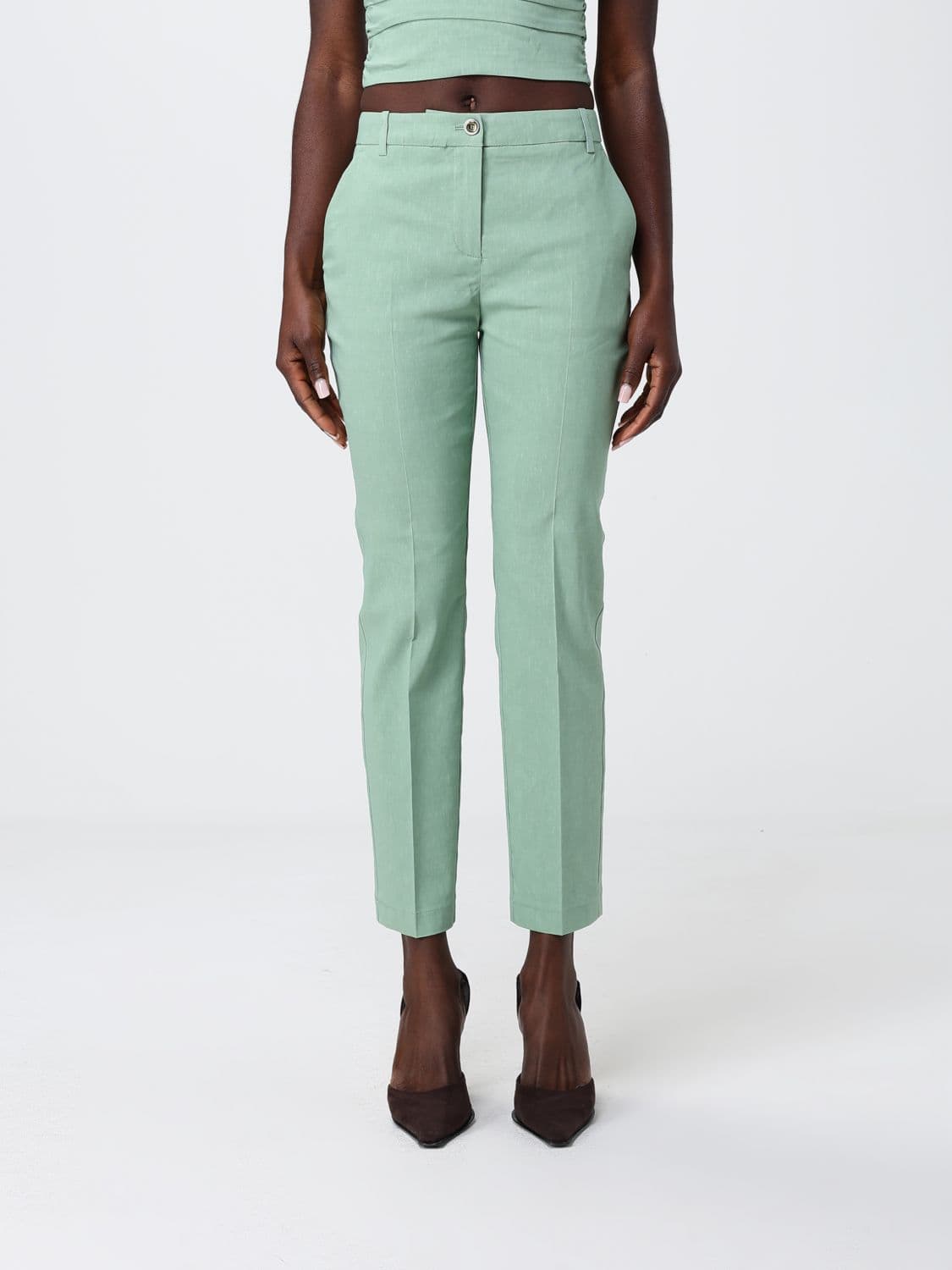 Pinko Cropped Fit Linen Blend Trousers