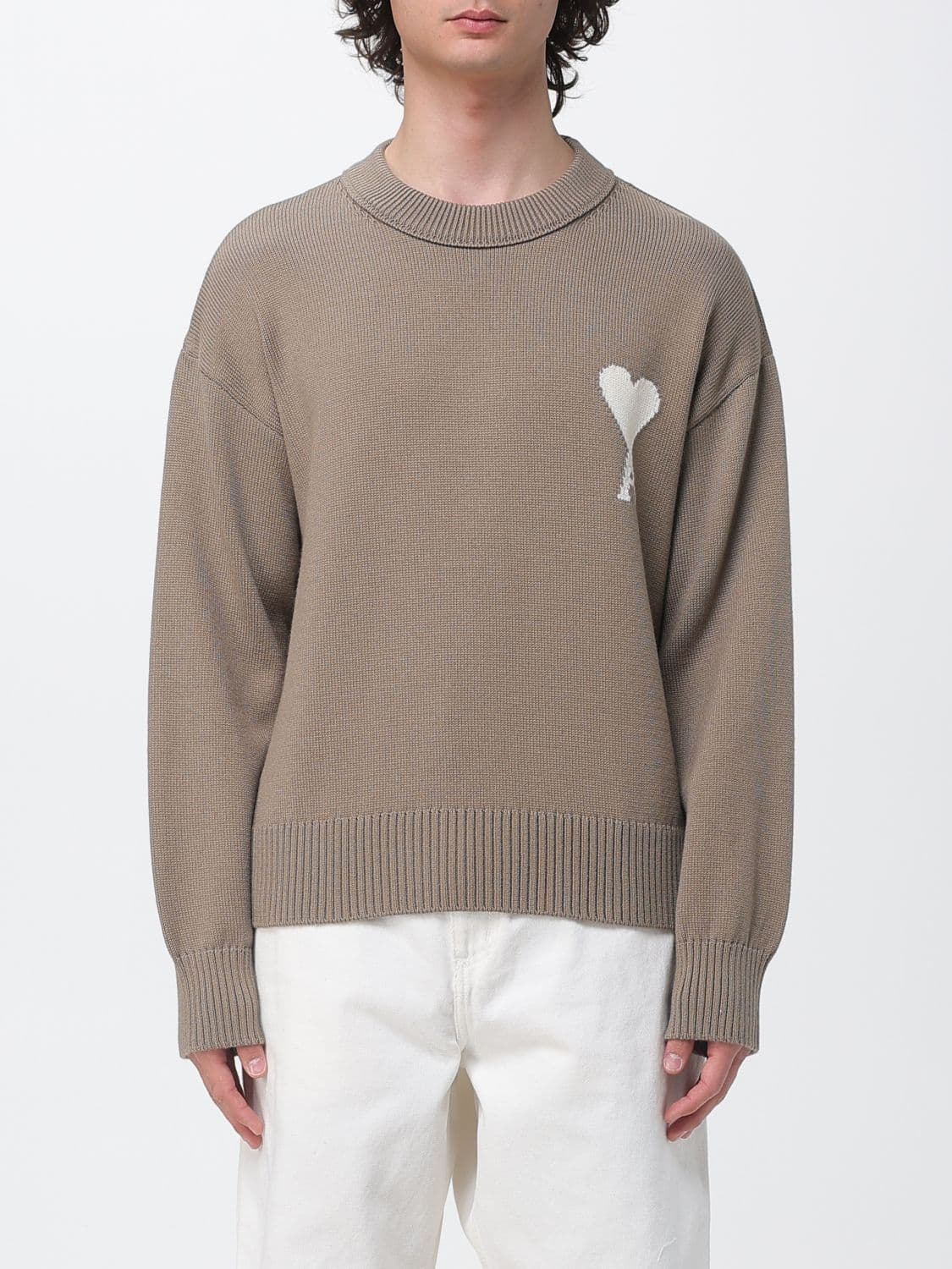 Ami Paris Wool and Cotton Crew-Neck Pullover
