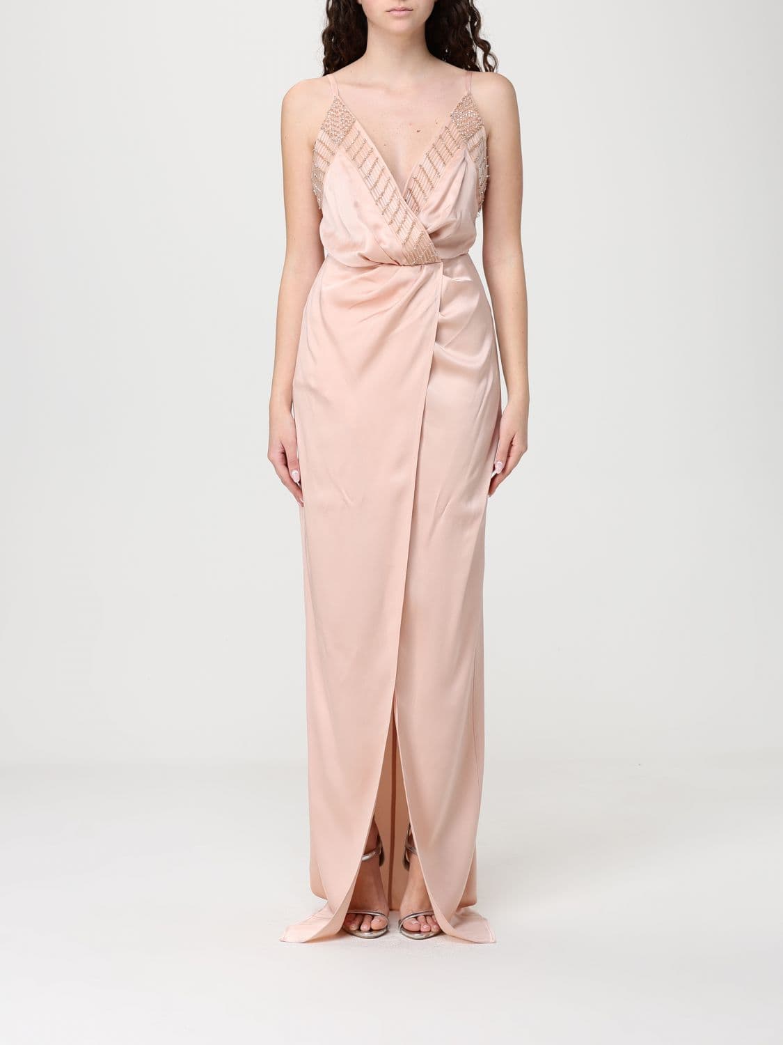 Elisabetta Franchi Long Satin Dress with Sequins