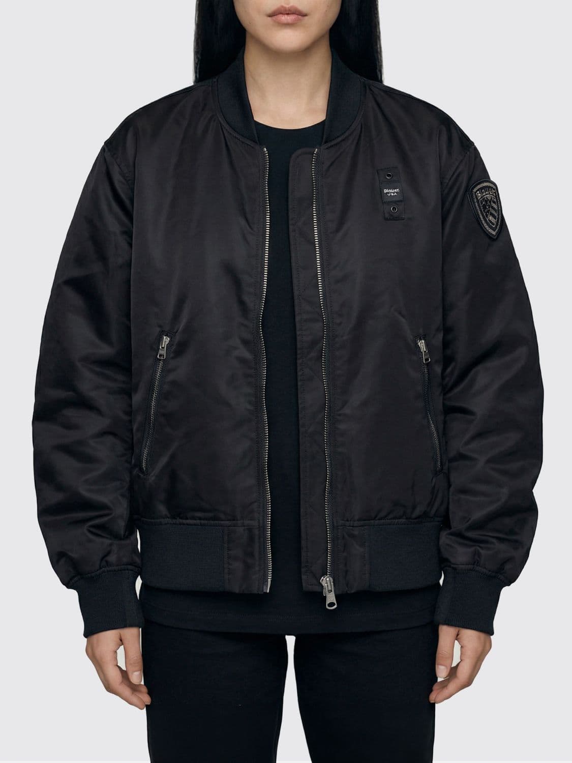 Blauer Nylon Bomber Jacket