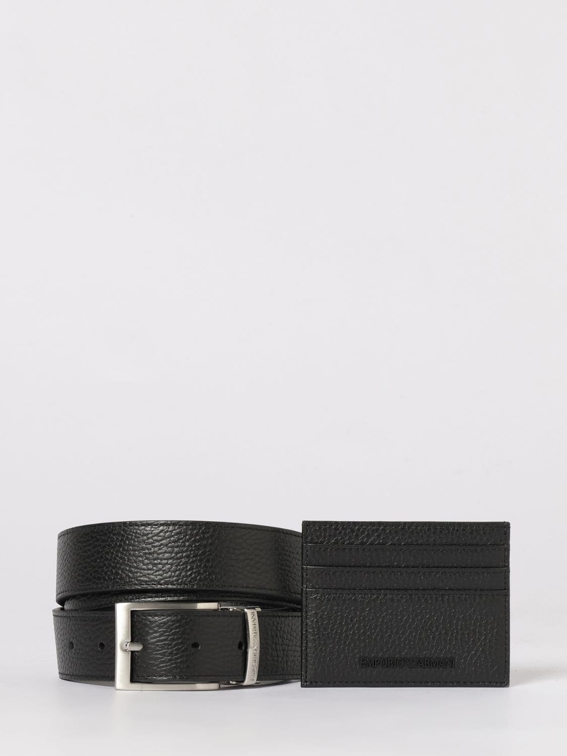 Emporio Armani Hammered Leather Credit Card Holder and Belt Set
