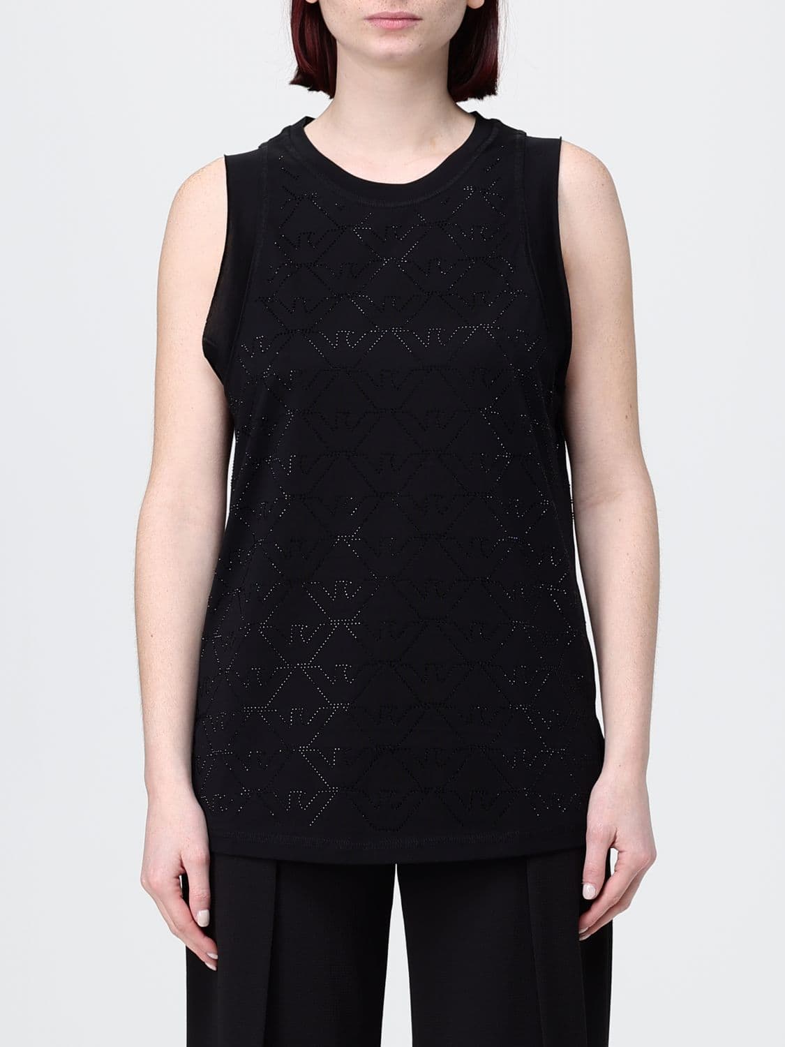 Emporio Armani Cotton Tank Top with Rhinestone Embellishments