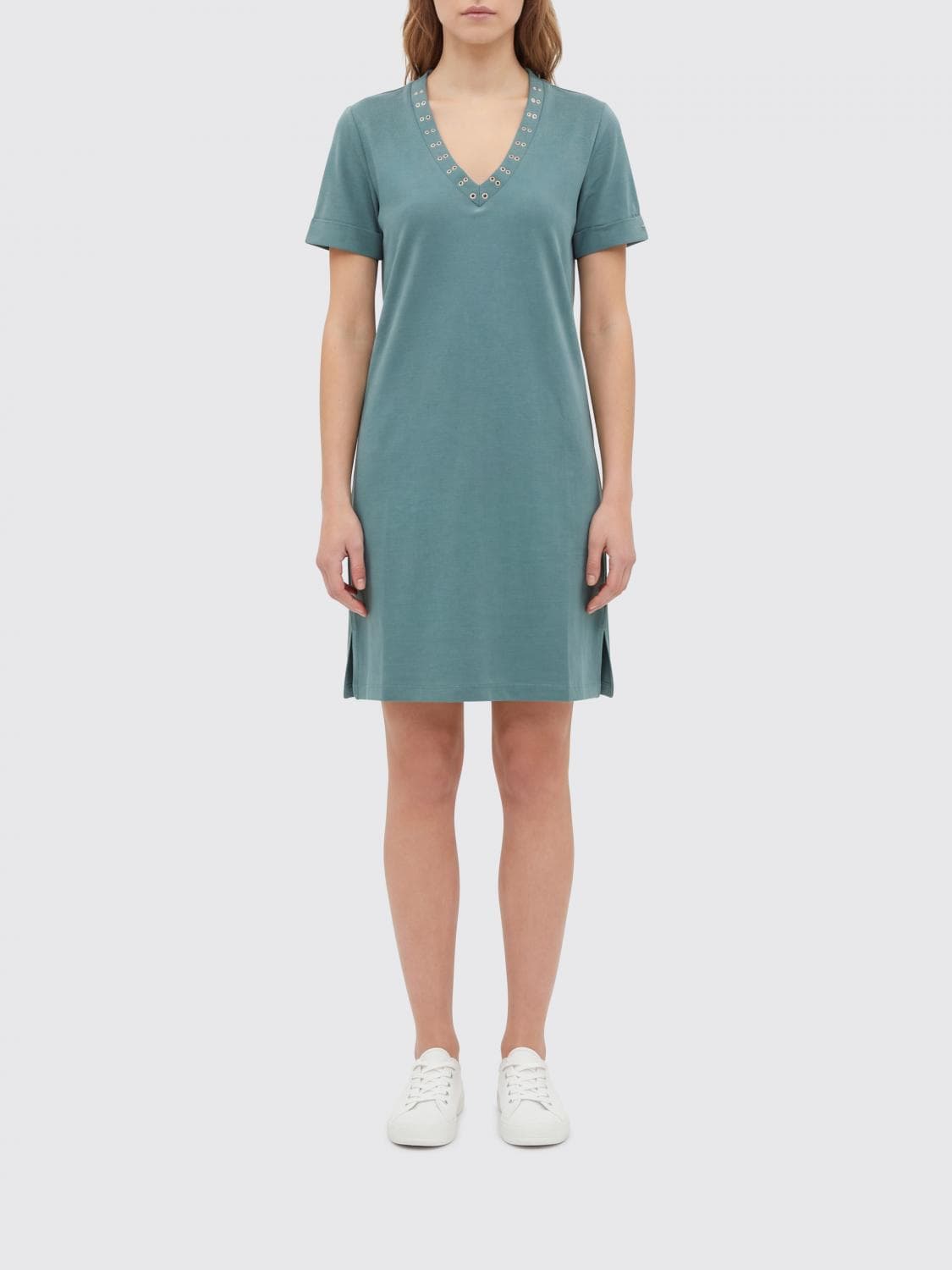 Liu Jo Cotton Blend Mini Dress with Metallic Eyelets · XS