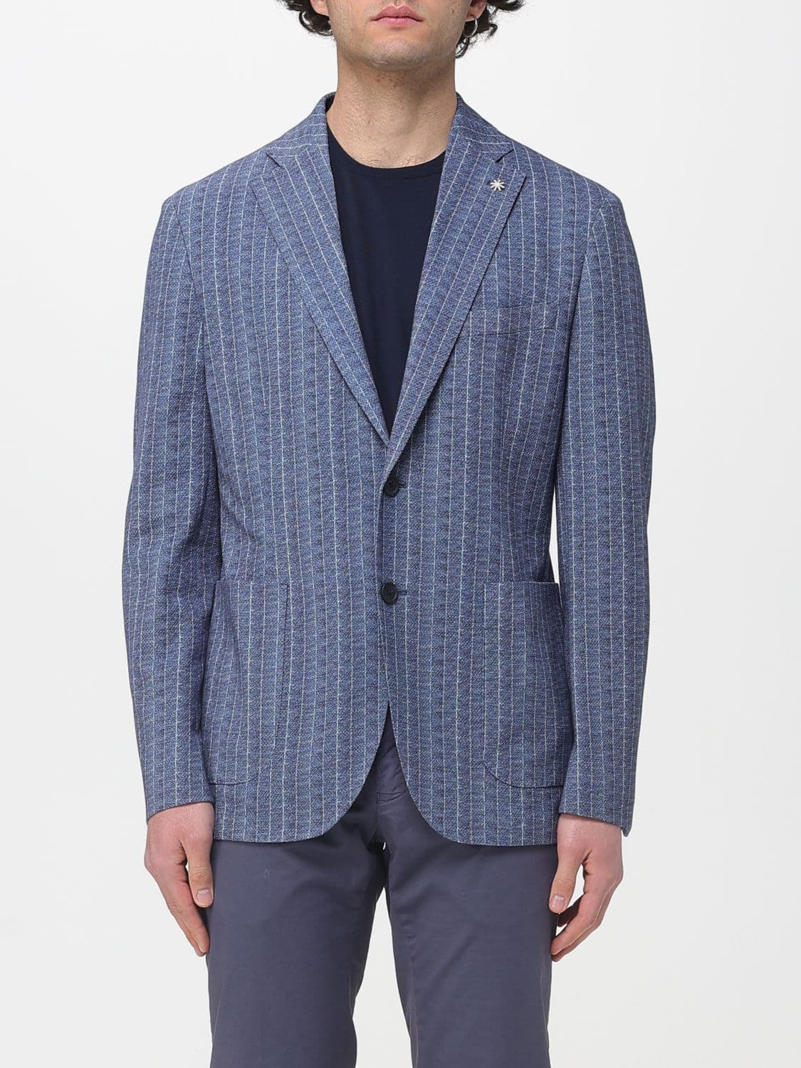 Manuel Ritz Single-Breasted Blazer in Striped Cotton Blend