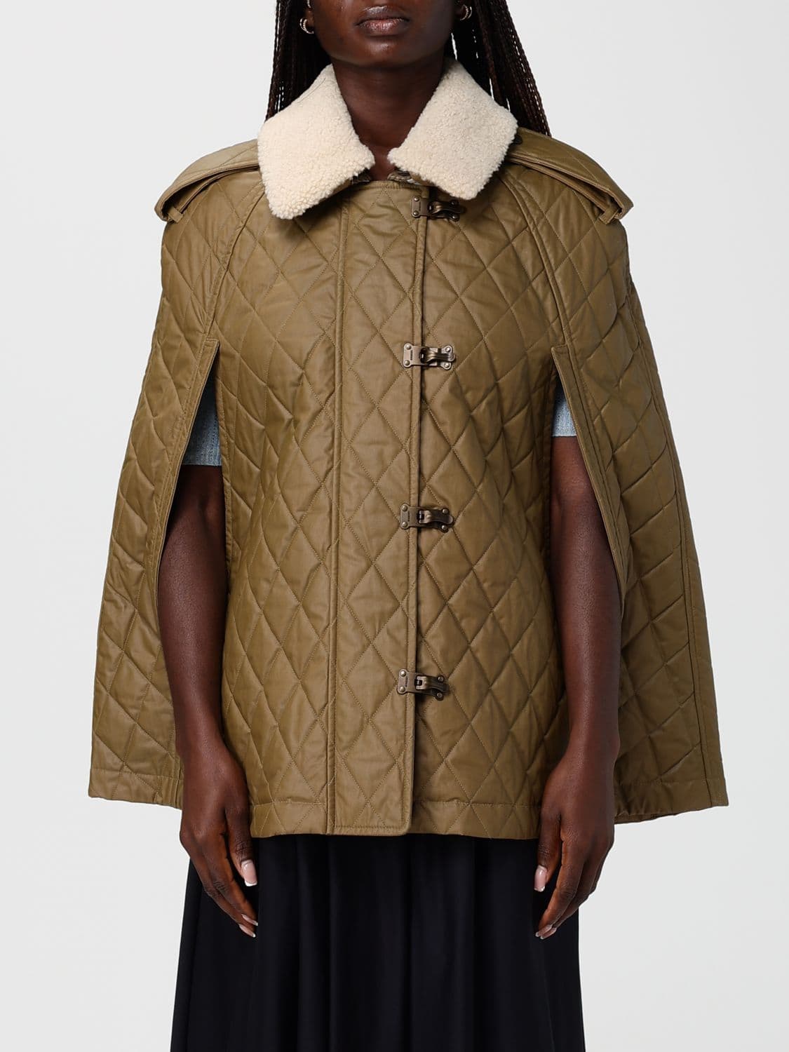 Burberry Heath Quilted Cotton Cape With Shearling Collar