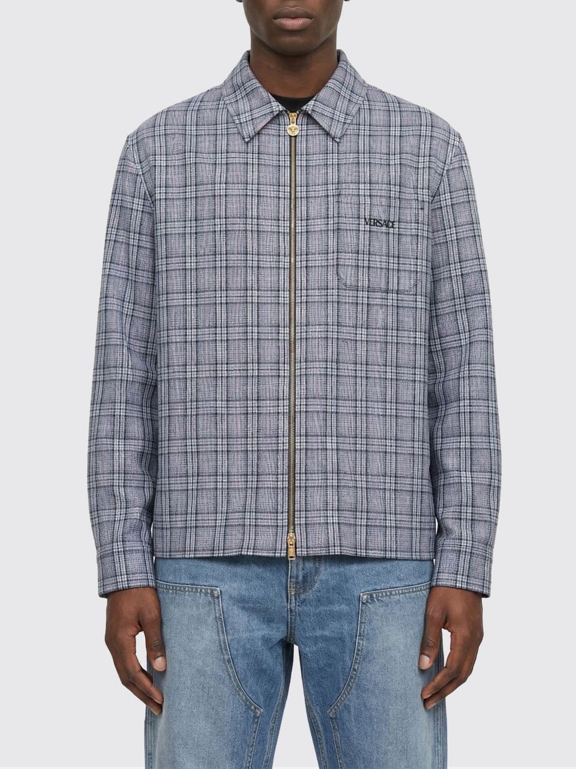 Versace Wool Flannel Overshirt With Check Pattern