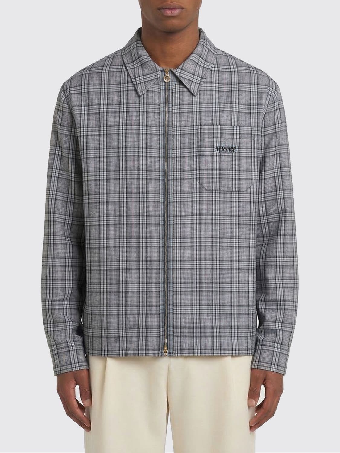 Versace Wool Flannel Overshirt With Check Pattern