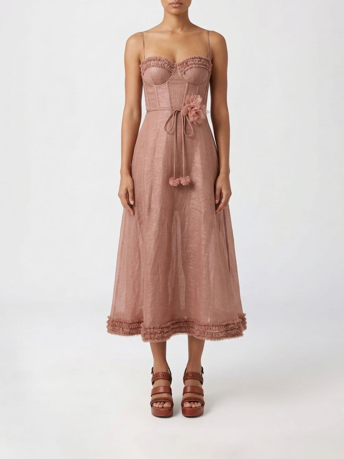 Zimmermann Luna Midi Tulle Dress with Floral Print