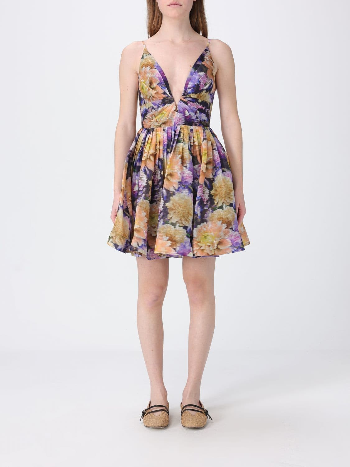 Zimmermann Mini Silk and Linen Dress with Floral Print · 2
