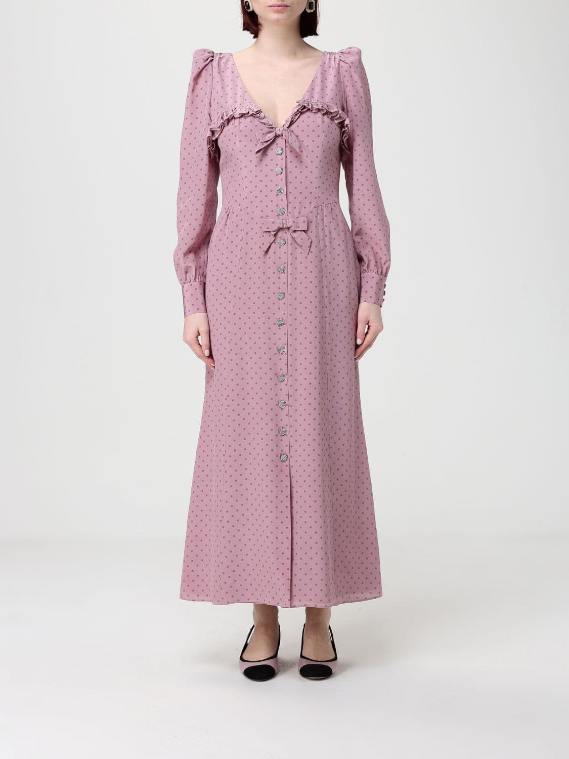 Alessandra Rich Polka Dot Silk Chemisier Dress