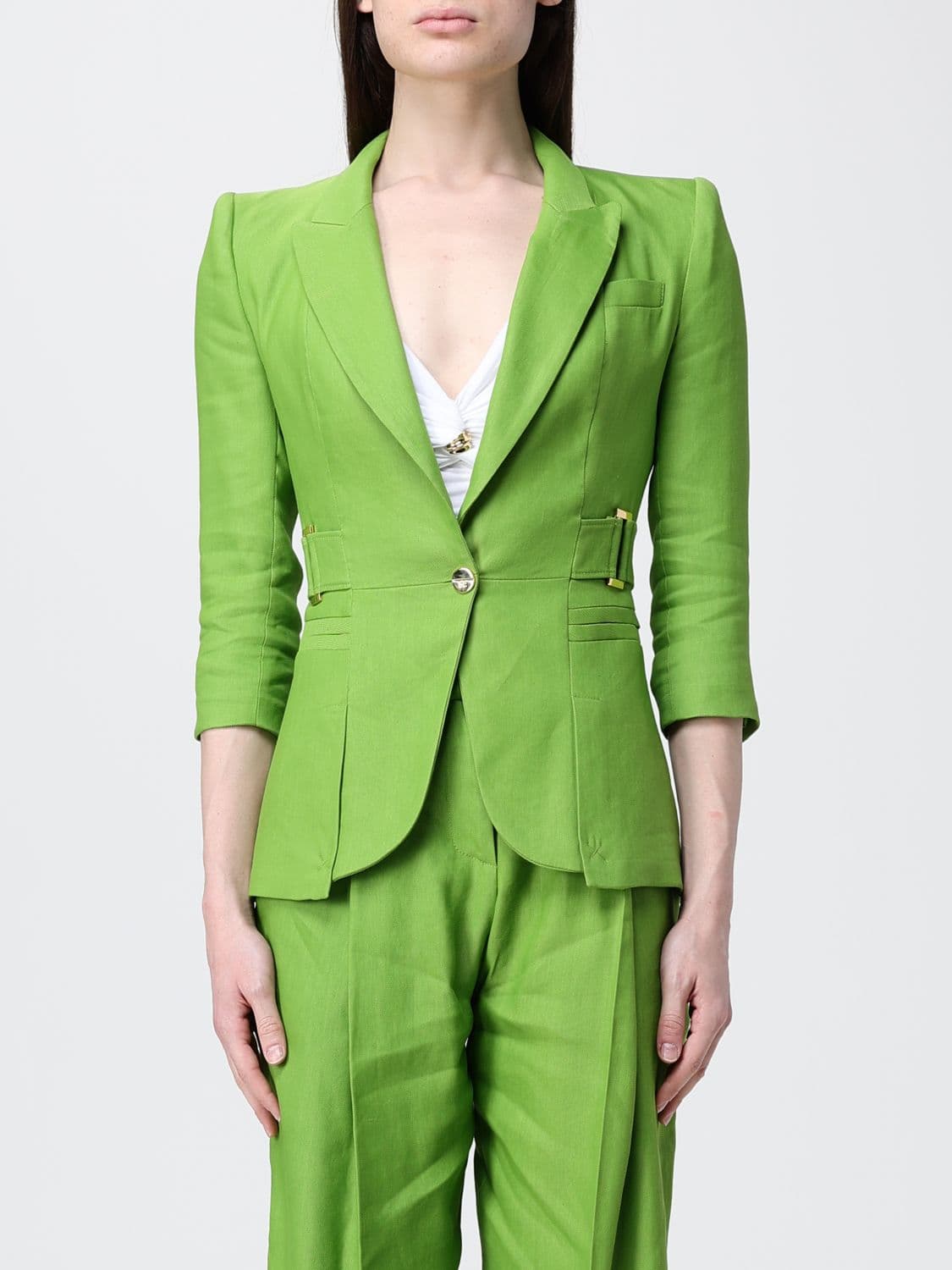 Elisabetta Franchi Single-Breasted Blazer in Linen Blend