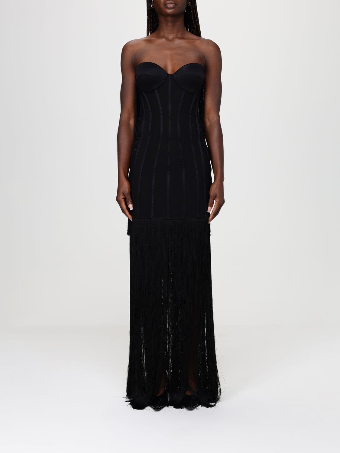 Elisabetta Franchi Crêpe Bustier Dress with Fringes