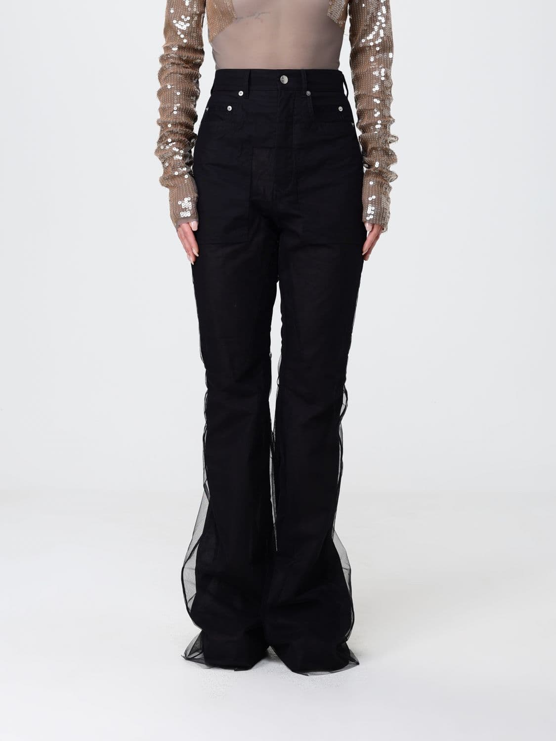 Rick Owens Flared Cotton and Tulle Trousers