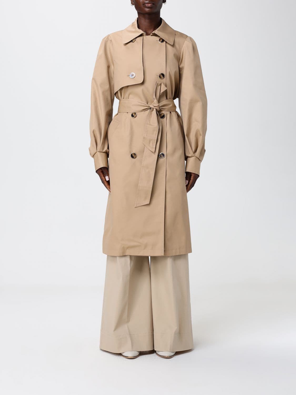Twinset Double-Breasted Cotton Blend Trench Coat