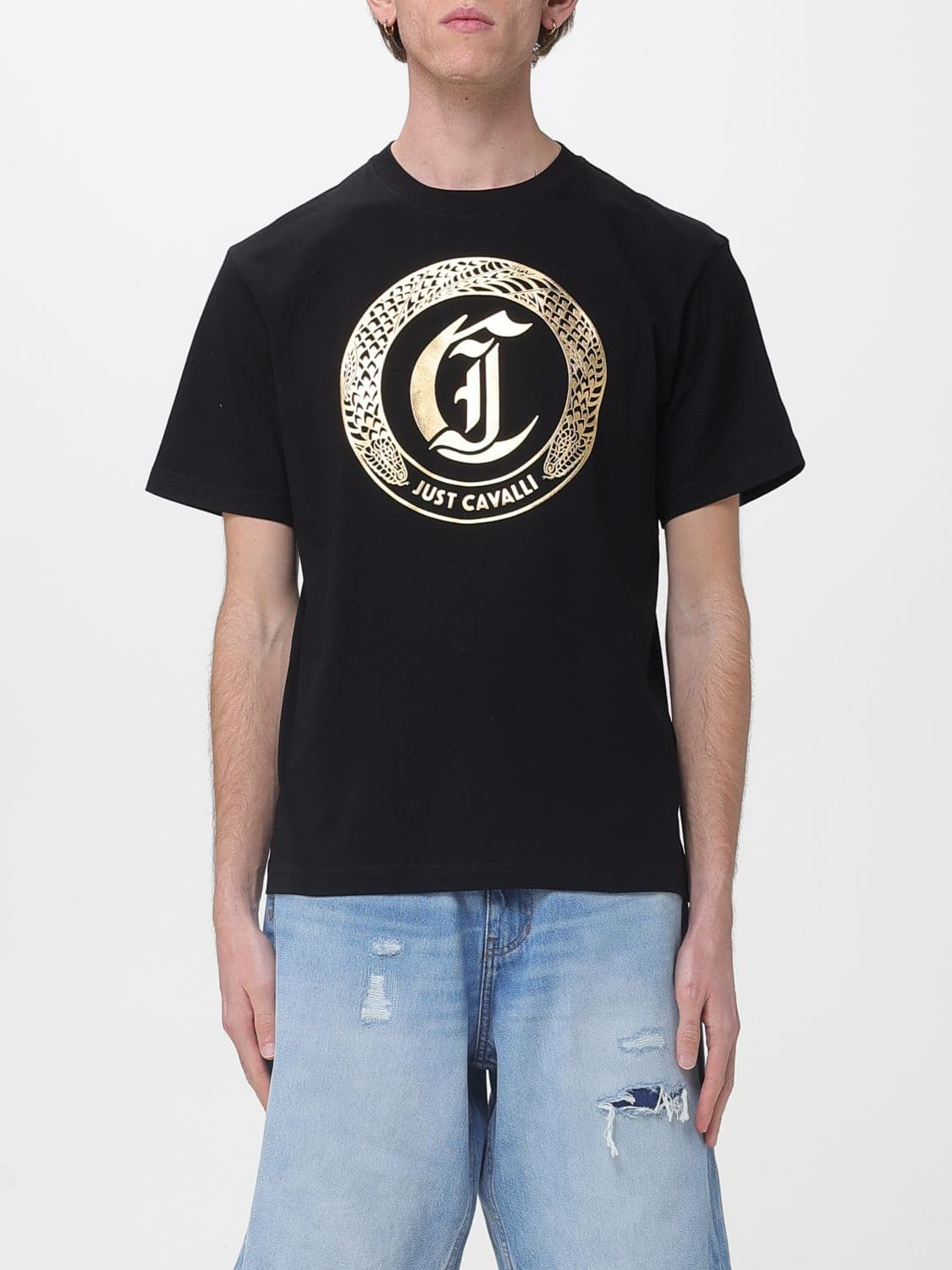 Just Cavalli Cotton T-Shirt with Laminated Logo