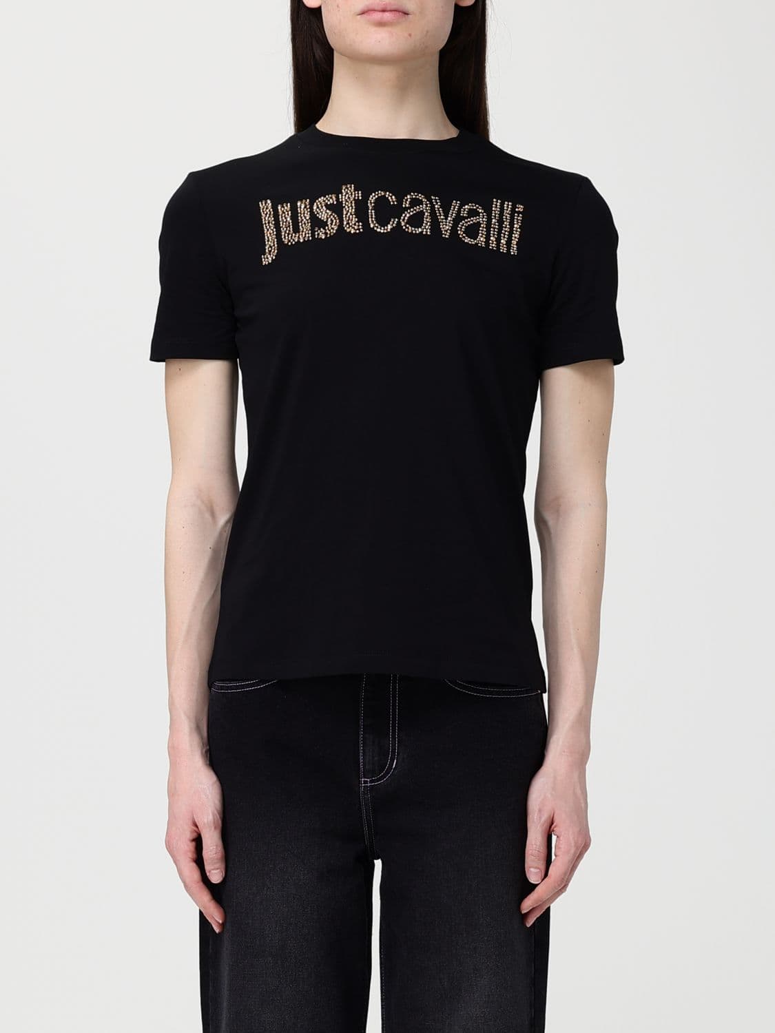 Just Cavalli Cotton T-Shirts with Rhinestone Logo