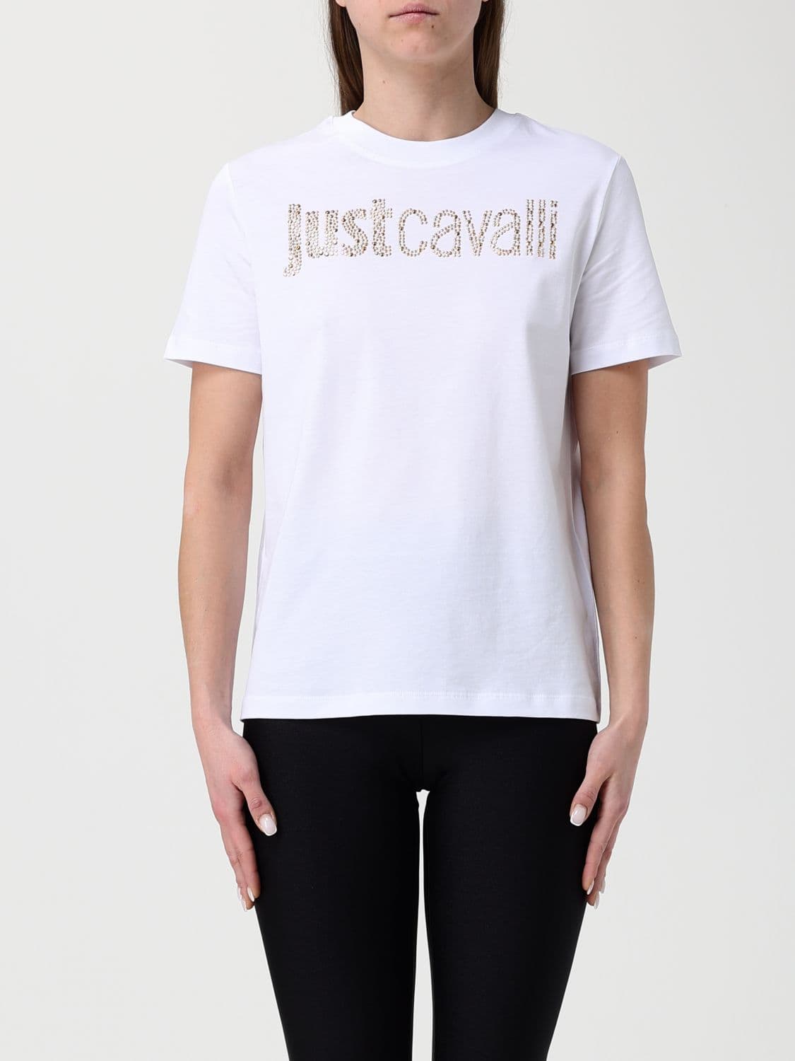 Just Cavalli Cotton T-Shirts with Rhinestone Logo