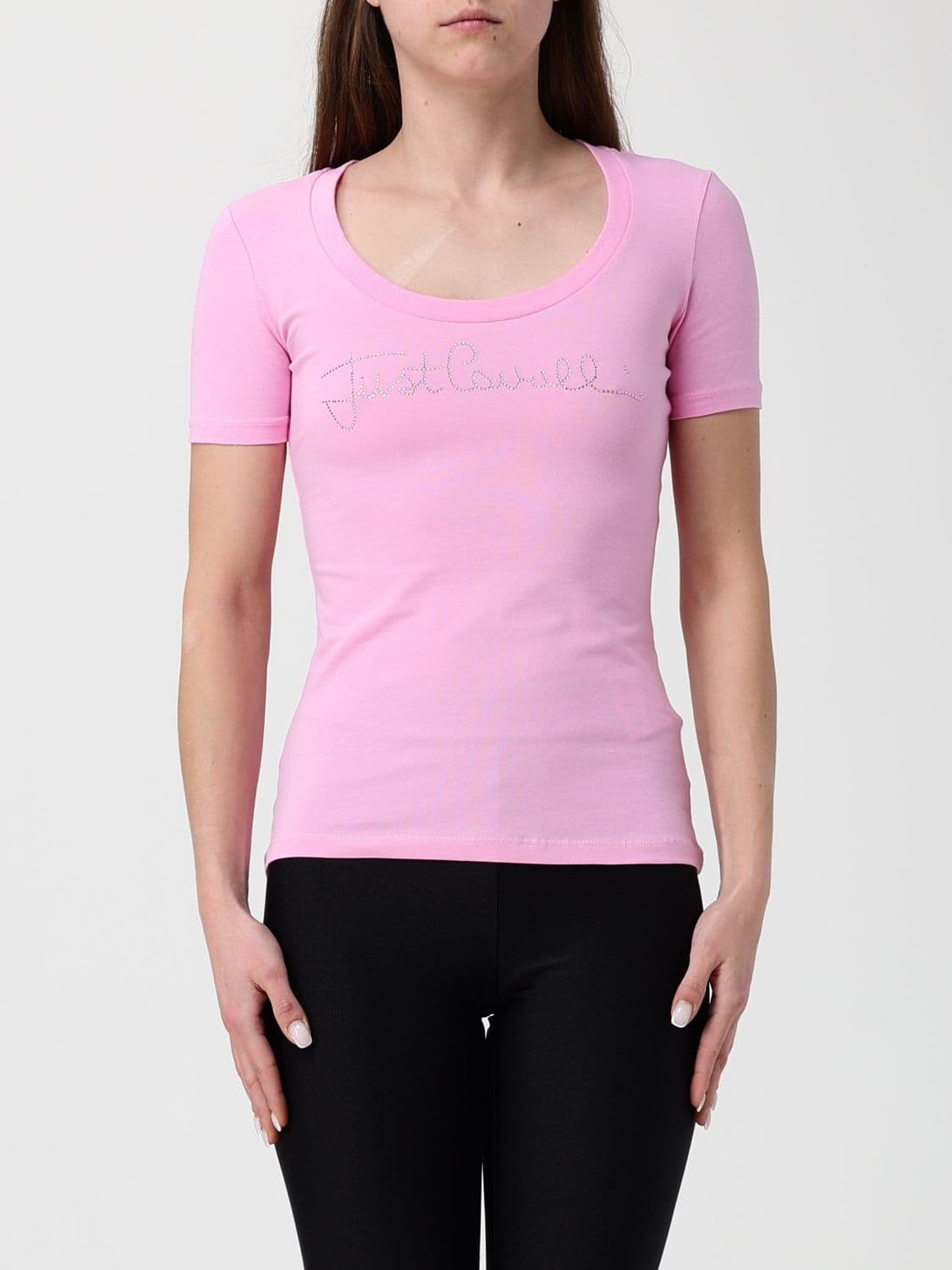 Just Cavalli Cotton T-Shirts with Rhinestone Logo
