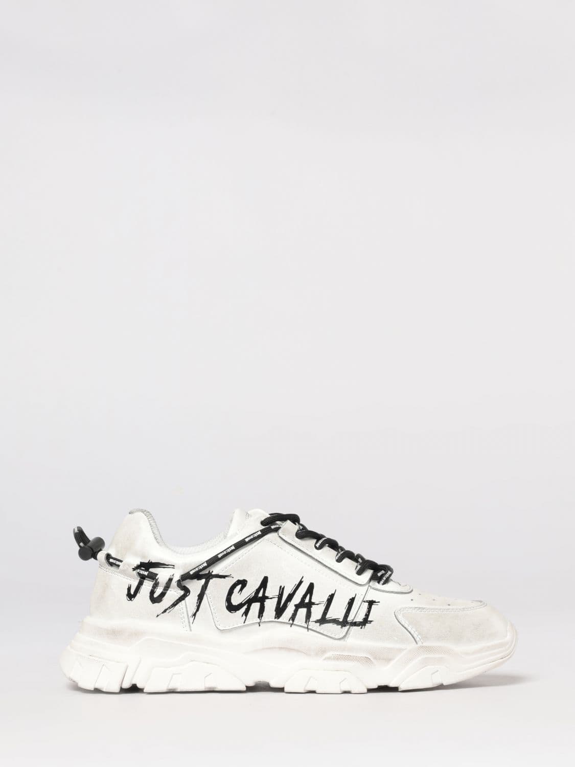Just Cavalli Distressed Leather Sneakers with Logo · 39
