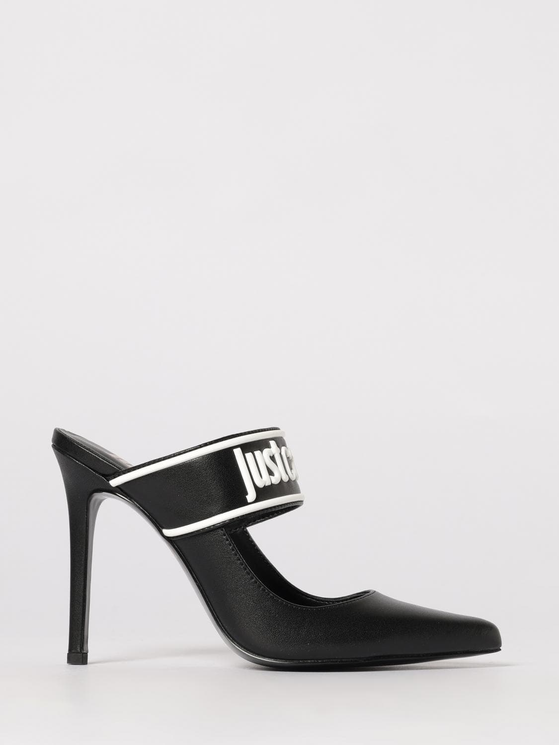 Just Cavalli Leather Mules with Logo