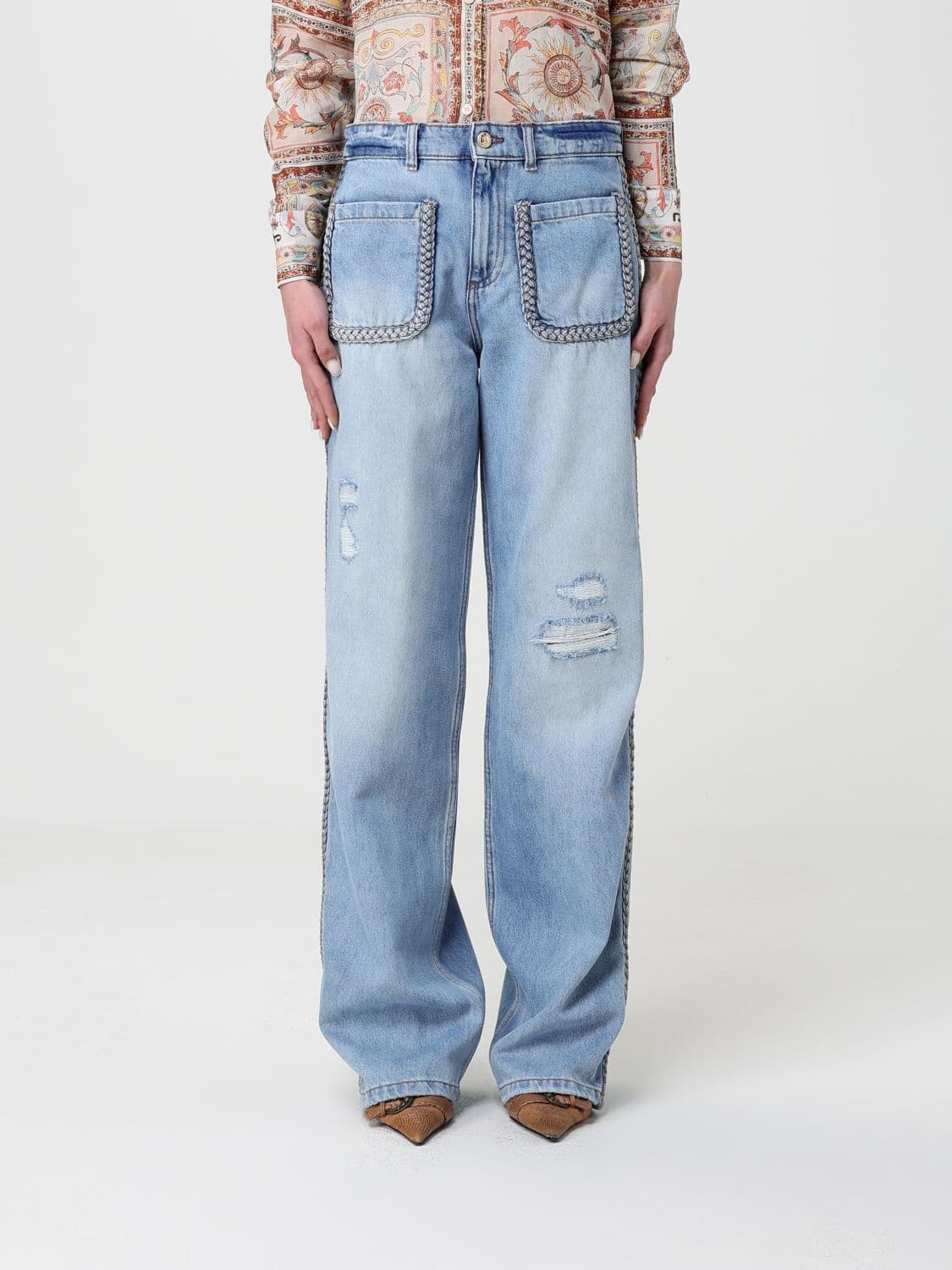 Just Cavalli Wide Leg Cotton Denim Jeans