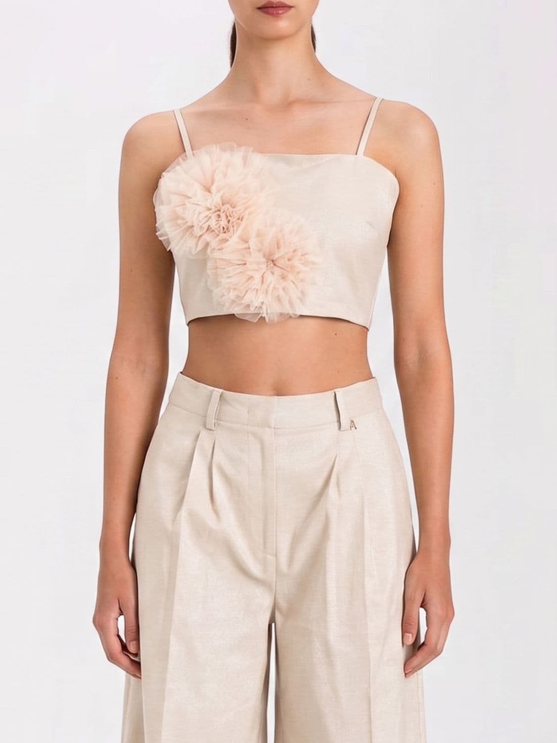 Twinset Crop Top with Tulle Flower