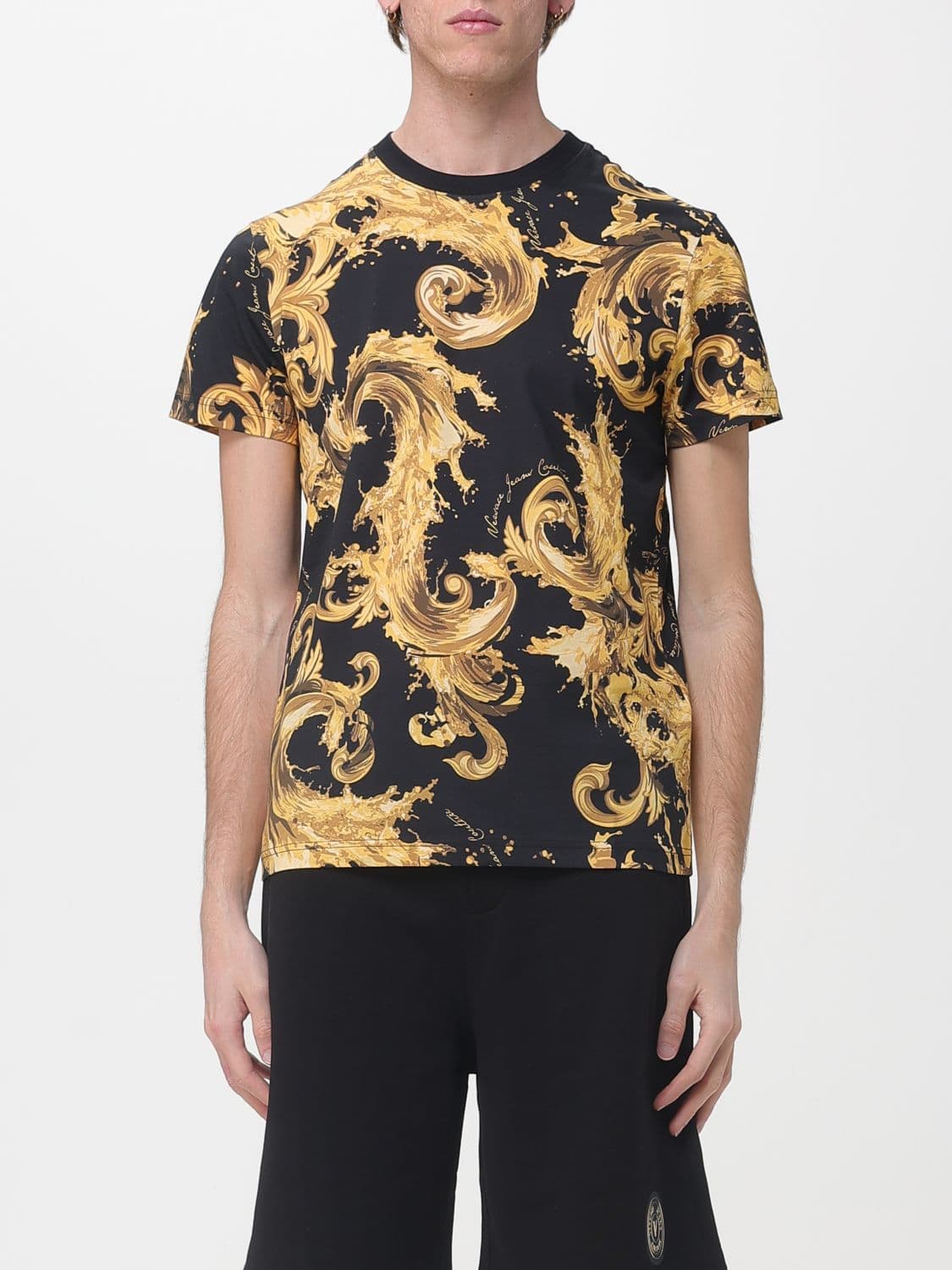 Versace Jeans Couture Cotton T-Shirt with Baroque Print