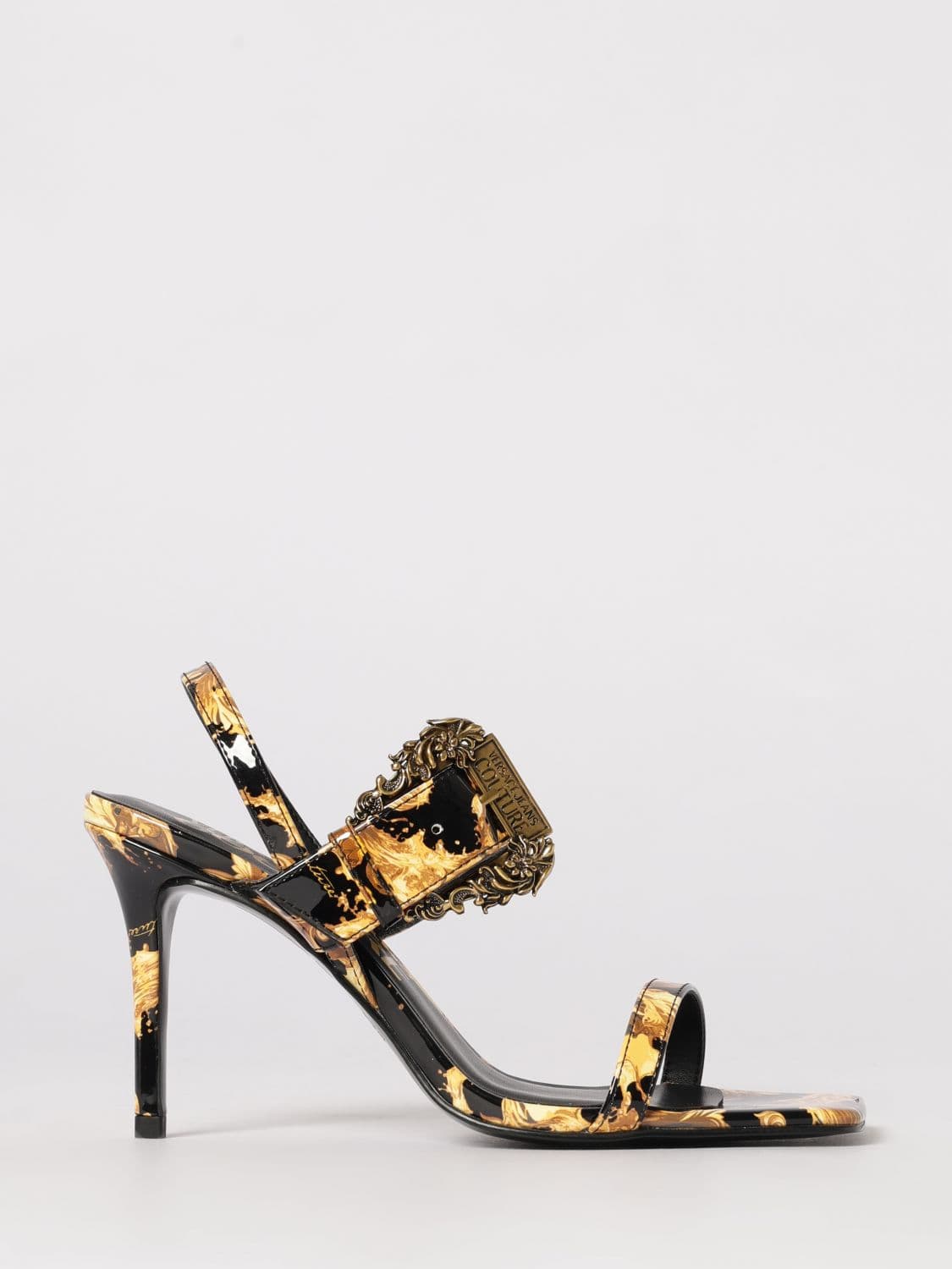 Versace Jeans Couture Baroque Print Patent Leather Sandals