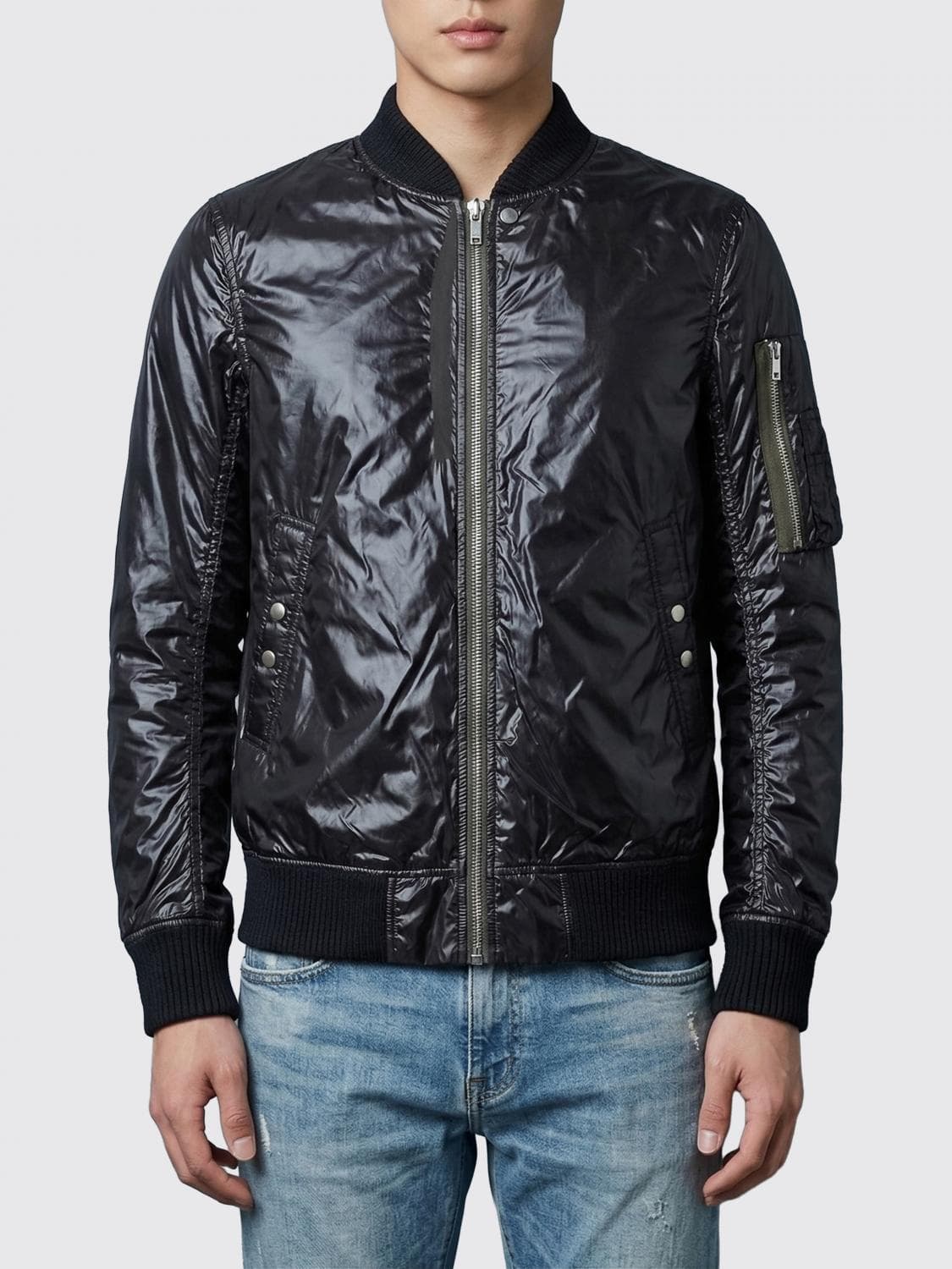 Rick Owens Shiny Crinkled Nylon Bomber Jacket