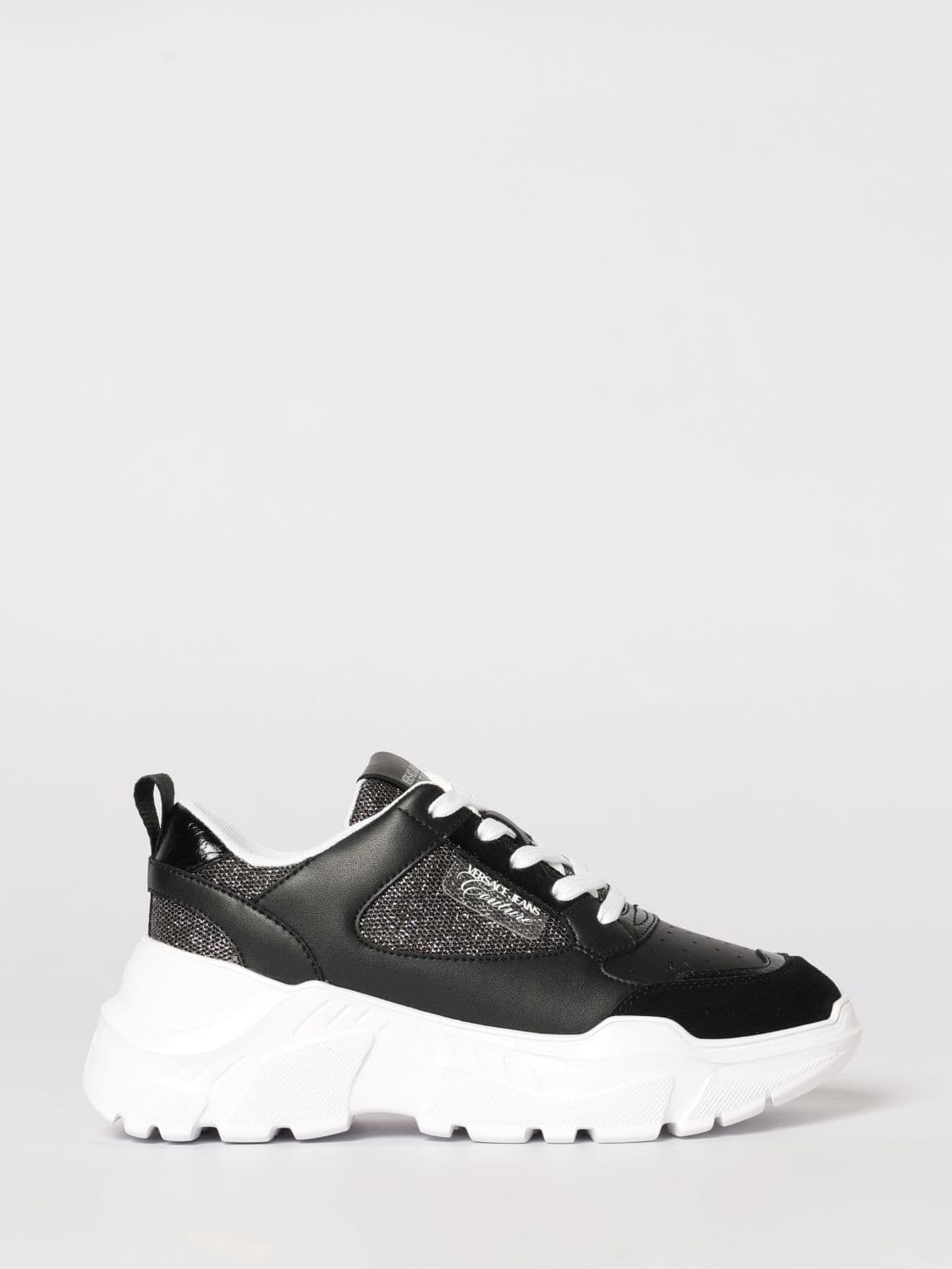 Versace Jeans Couture Leather and Lurex Mesh Sneakers