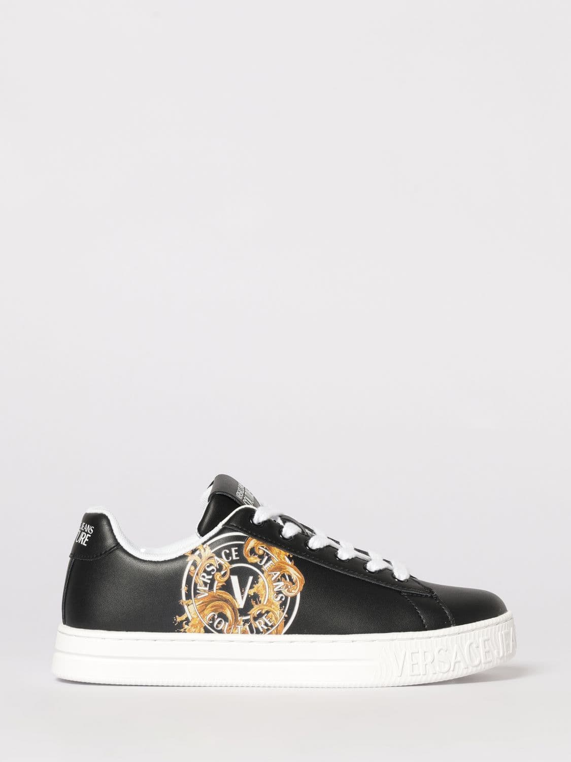 Versace Jeans Couture Leather Sneakers with Baroque Print