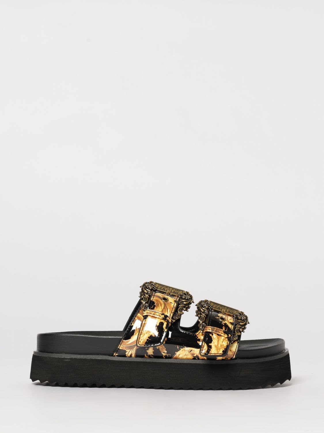 Versace Jeans Couture Patent Leather Baroque Print Sandals